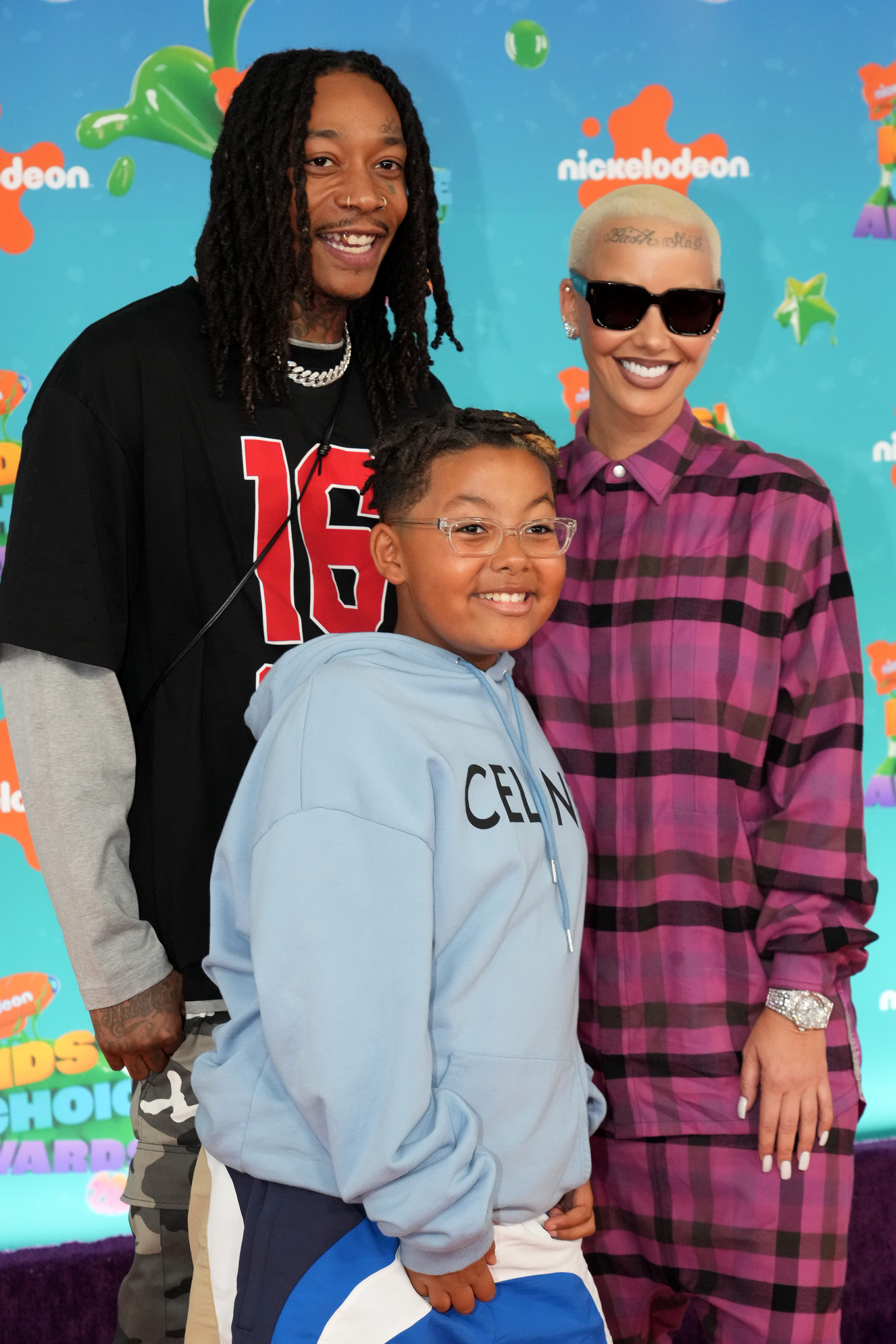 Wiz Khalifa, Sebastian Taylor Thomaz, and Amber Rose attend Nickelodeon's Kids' Choice Awards at Microsoft Theater on March 4, 2023, in Los Angeles, California | Source: Getty Images