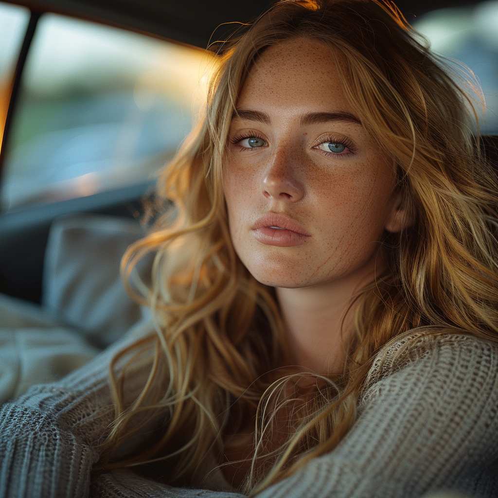 Sad woman in the car | Source: Midjourney