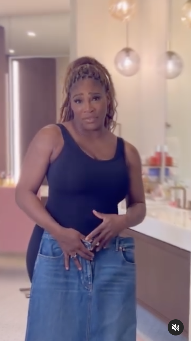 Serena Williams is ready to put on her Valentino denim skirt, as seen in a video dated January 29, 2024 | Source: Instagram/serenawilliams
