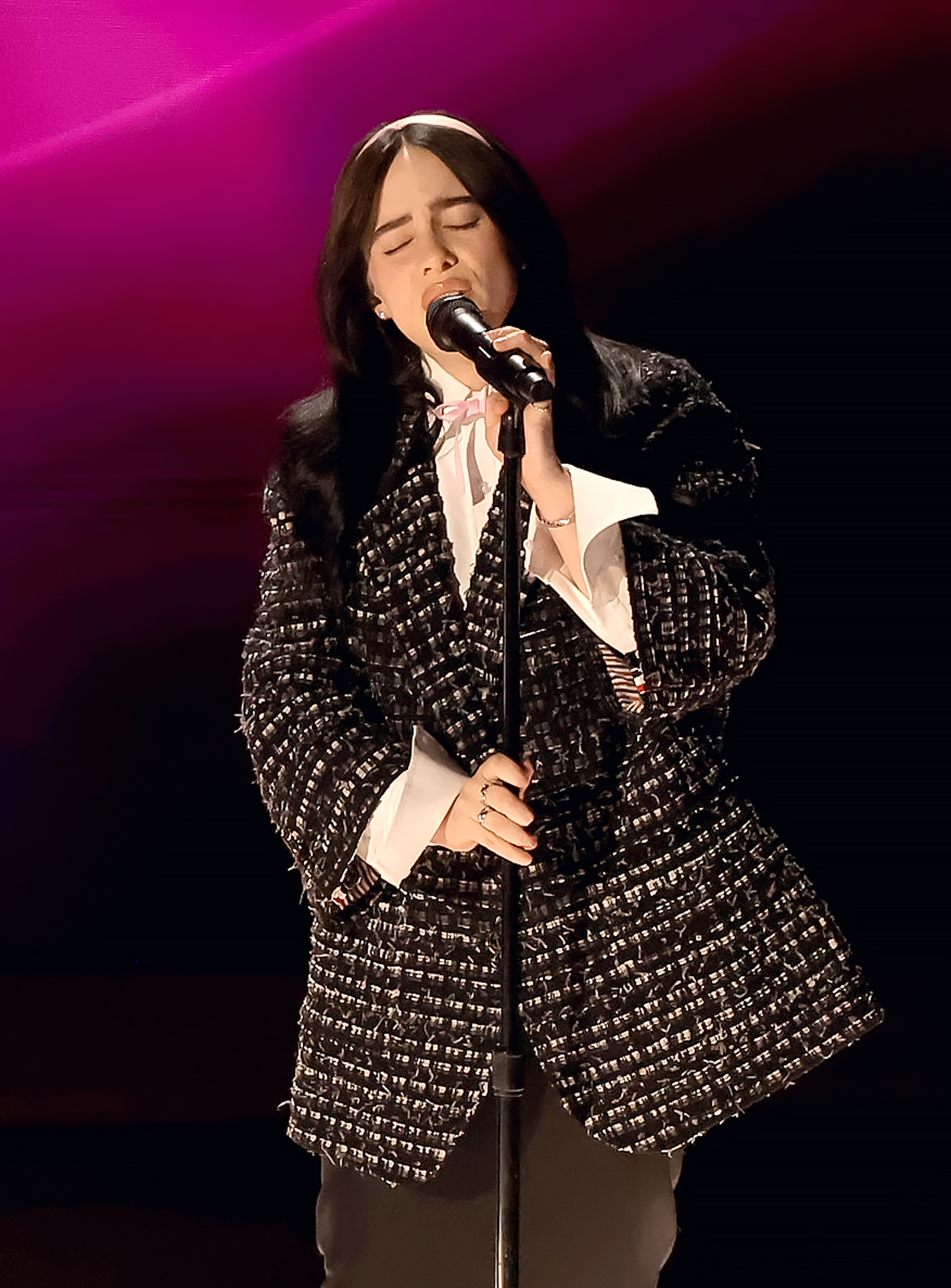 Billie Eilish performs onstage during the 96th Annual Academy Awards at Dolby Theatre in Hollywood, California, on March 10, 2024. | Source: Getty Images