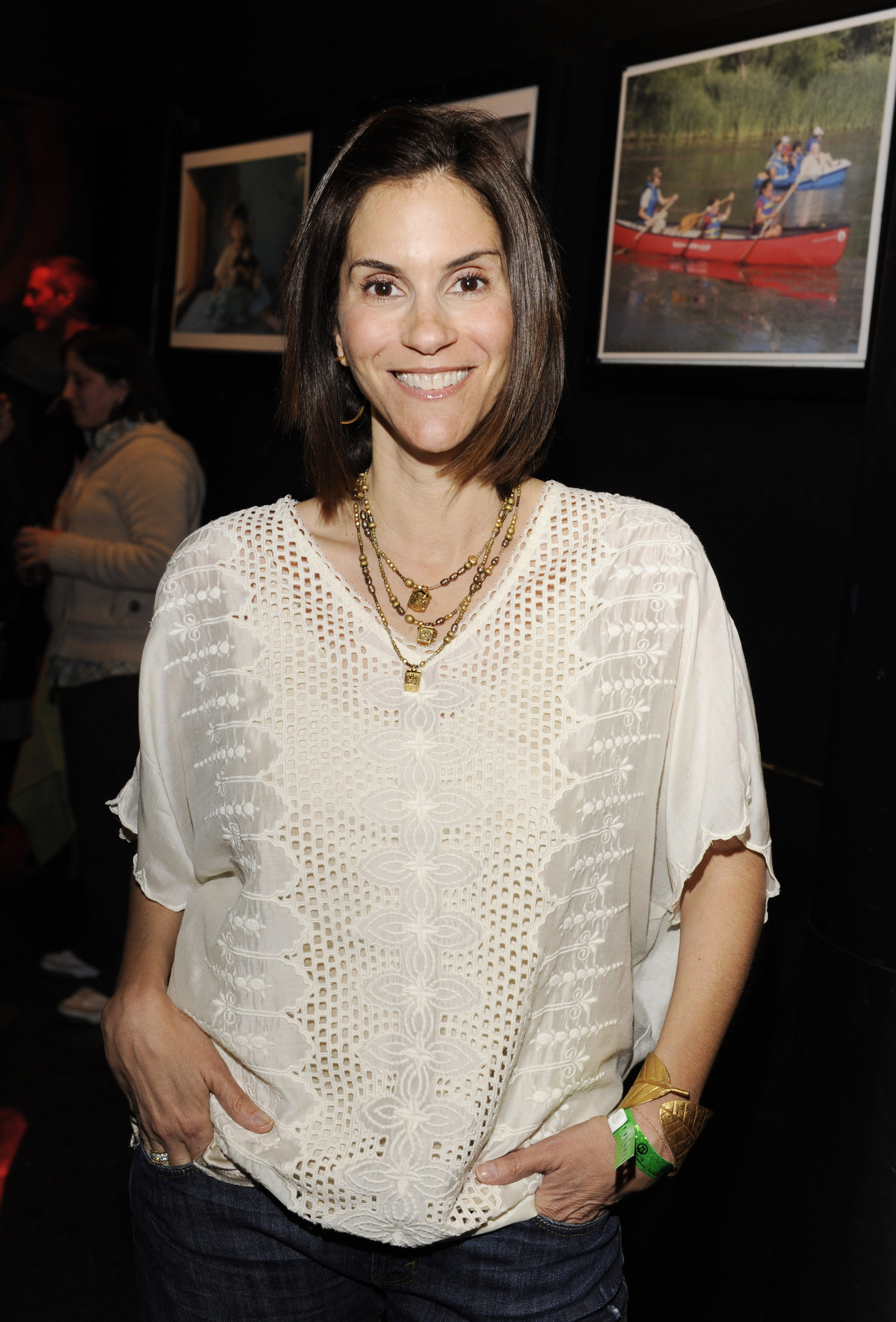 Jami Gertz embraced a relaxed boho style in a cream eyelet blouse and layered necklaces while attending the Painted Turtle’s Annual Bingo Night in West Hollywood.