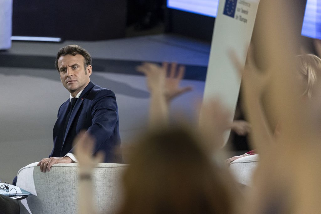 Le président français Emmanuel Macron lors de la séance de clôture de la Conférence sur l'avenir de l'Europe et la publication de son rapport avec des propositions de réforme, à Strasbourg le 9 mai 2022. | Source : Getty Images