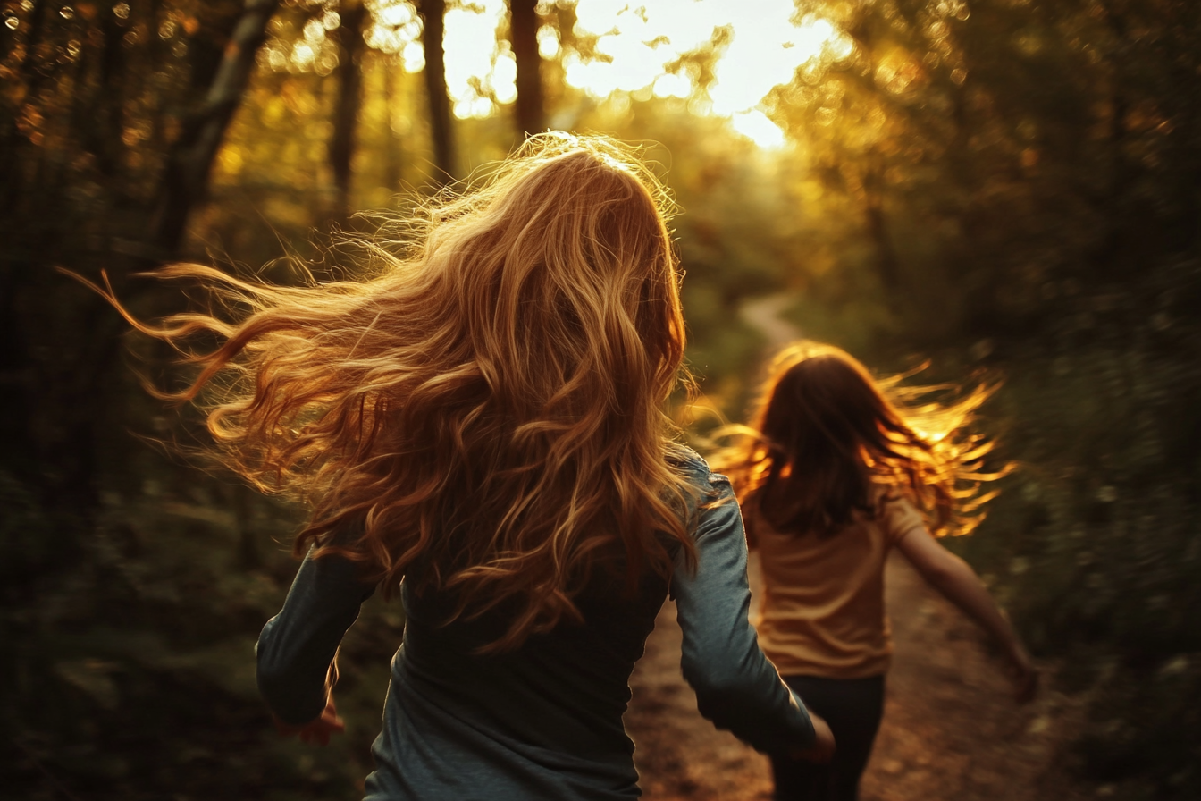 A woman following a girl into a forest | Source: Midjourney