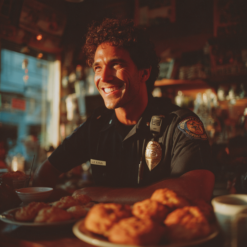 A happy policeman laughing | Source: Midjourney