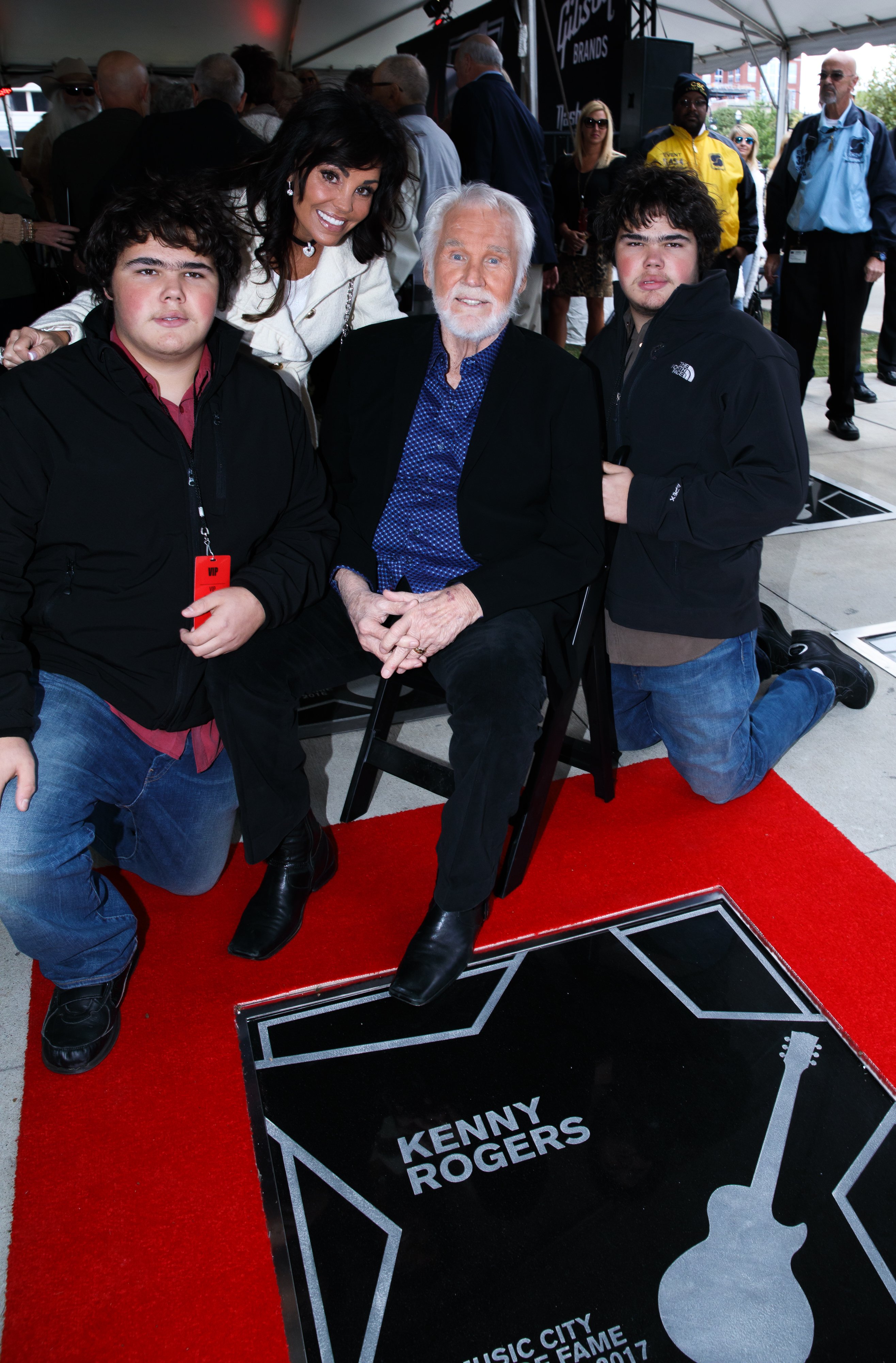 Kenny Rogers with wife Wanda Miller and their twin sons Justin and Jordan Rogers during as his induction into The Nashville Music City Walk of Fame at Nashville Music City Walk of Fame on October 24, 2017 in Nashville, Tennessee. / Source: Getty Images
