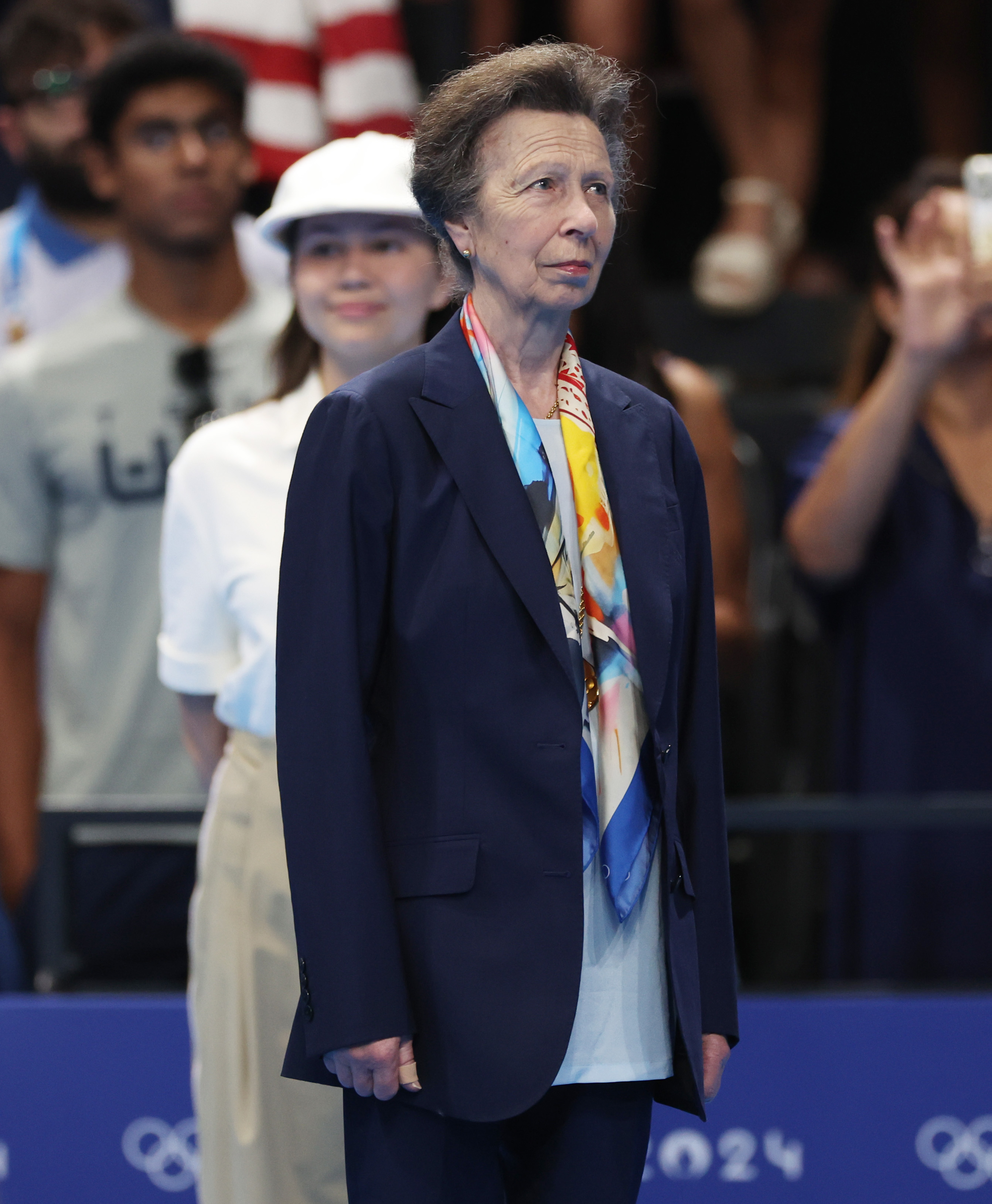 Princess Anne is seen during the medal ceremon on day two of the Olympic Games Paris 2024 at Paris La Defense Arena on July 28, 2024, in Nanterre, France. | Source: Getty Images