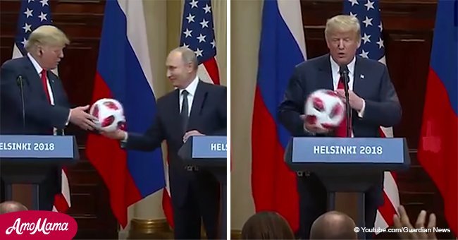 Donald Trump receives a gift from Putin then tosses it to his wife Melania