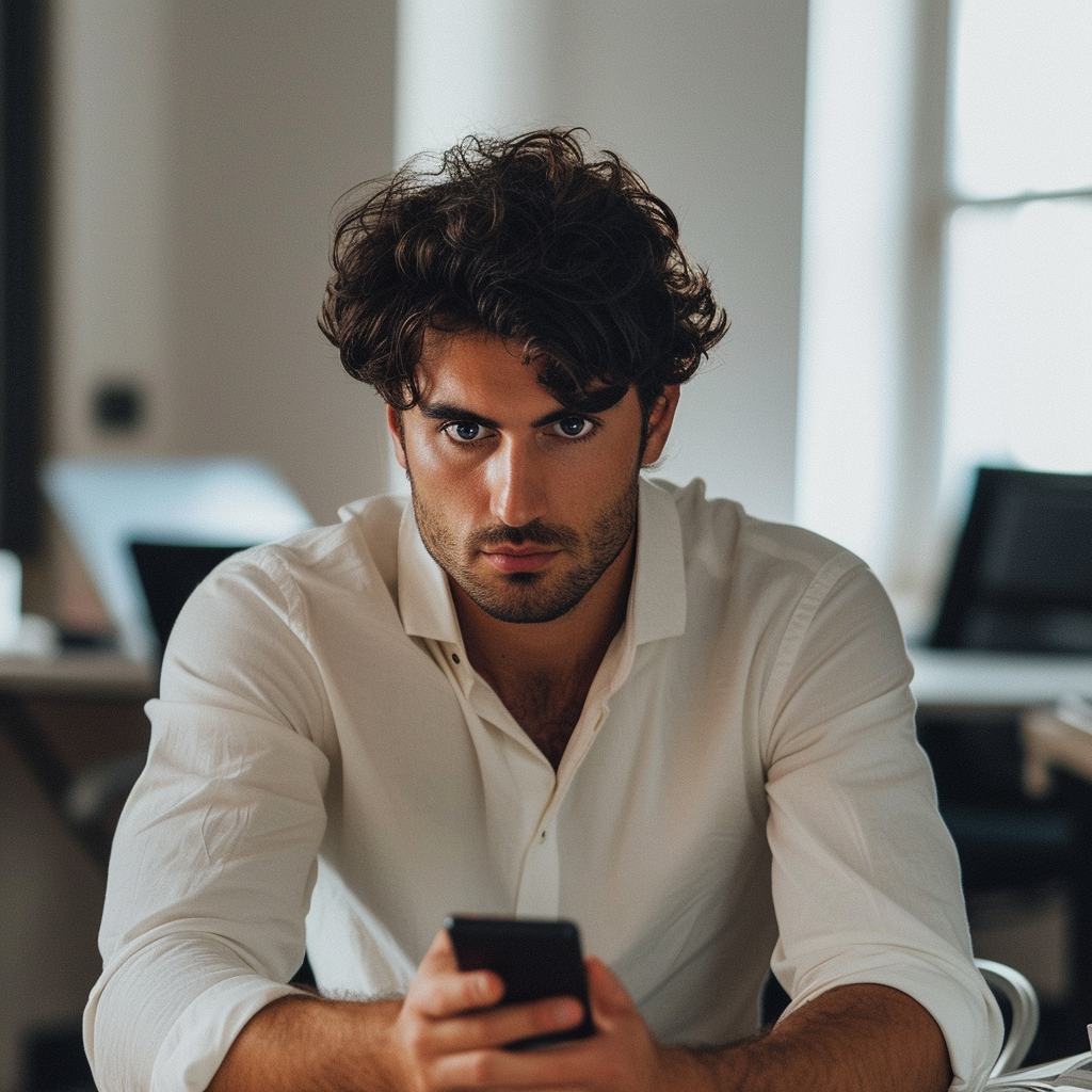 A man holding his phone | Source: Midjourney