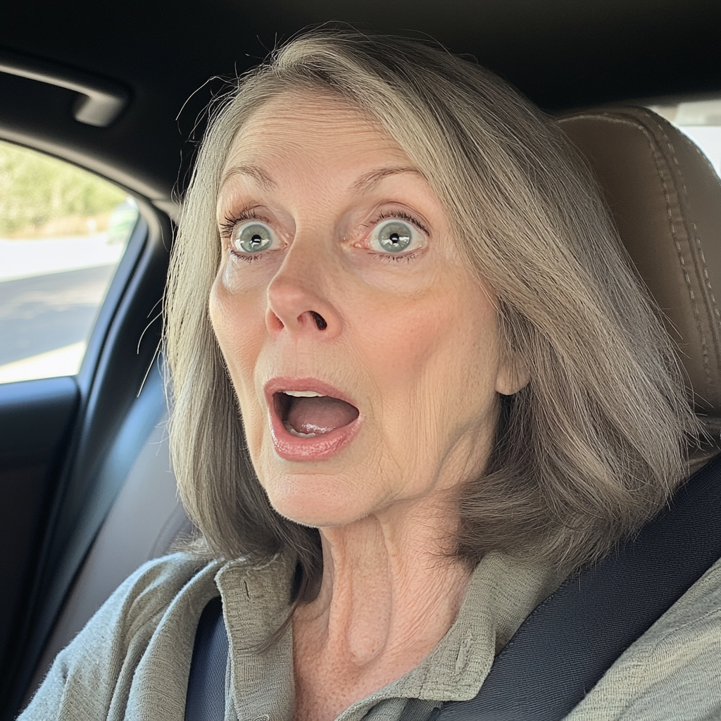 A surprised woman sitting in a car | Source: Midjourney