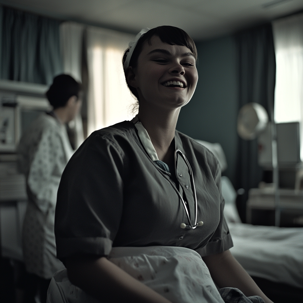 A young nurse laughing | Source: Midjourney