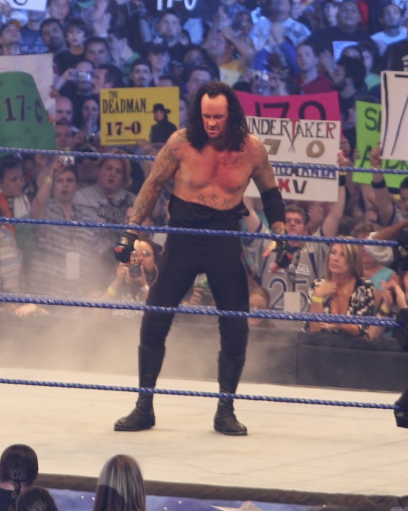 The Undertaker at Wrestlemani 25 at Reliant Stadium in Houston, Texas on April 5, 2009. | Photo: Ed Schipul from Houston, TX,CC BY-SA 2.0, Wikimedia Commmons