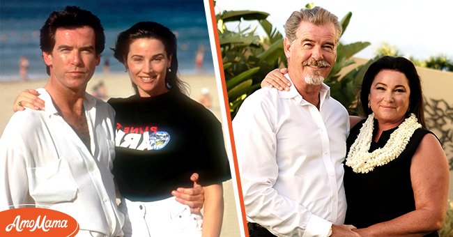 Irish actor Pierce Brosnan with his late wife, Cassandra Harris. [Left | Actor Pierce Brosnan with wife, Keely, in a portrait picture. [Right] ]|  Photo: Getty Images