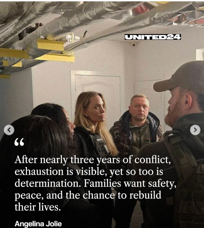 Angelina Jolie talking to some Ukrainian residents, as seen from a post dated November 6, 2025. | Source: Instgram/united24.media