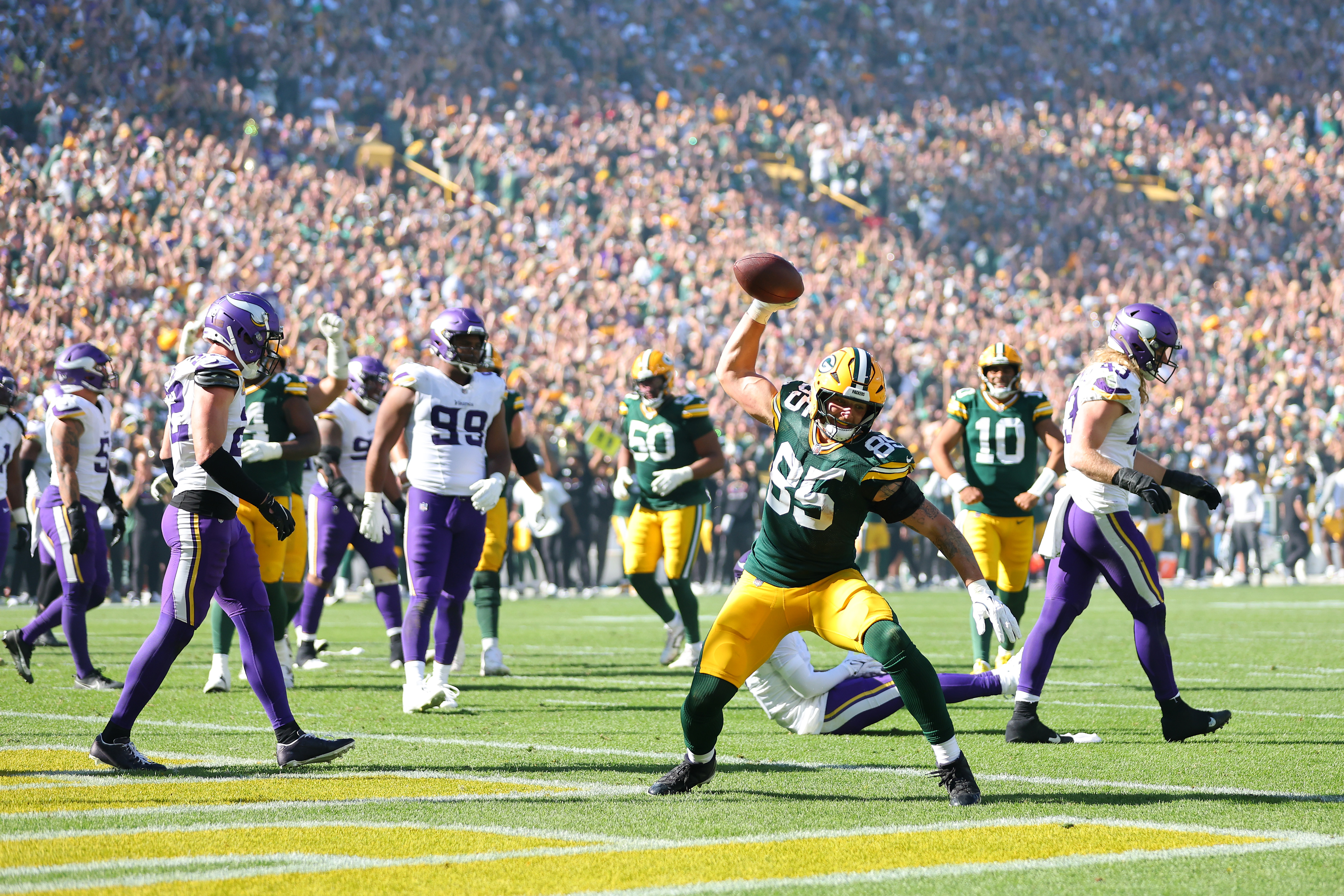 Green Bay Packers celebrate a touchdown against the Minnesota Vikings at Lambeau Field in Wisconsin on September 29, 2024 | Source: Getty Images