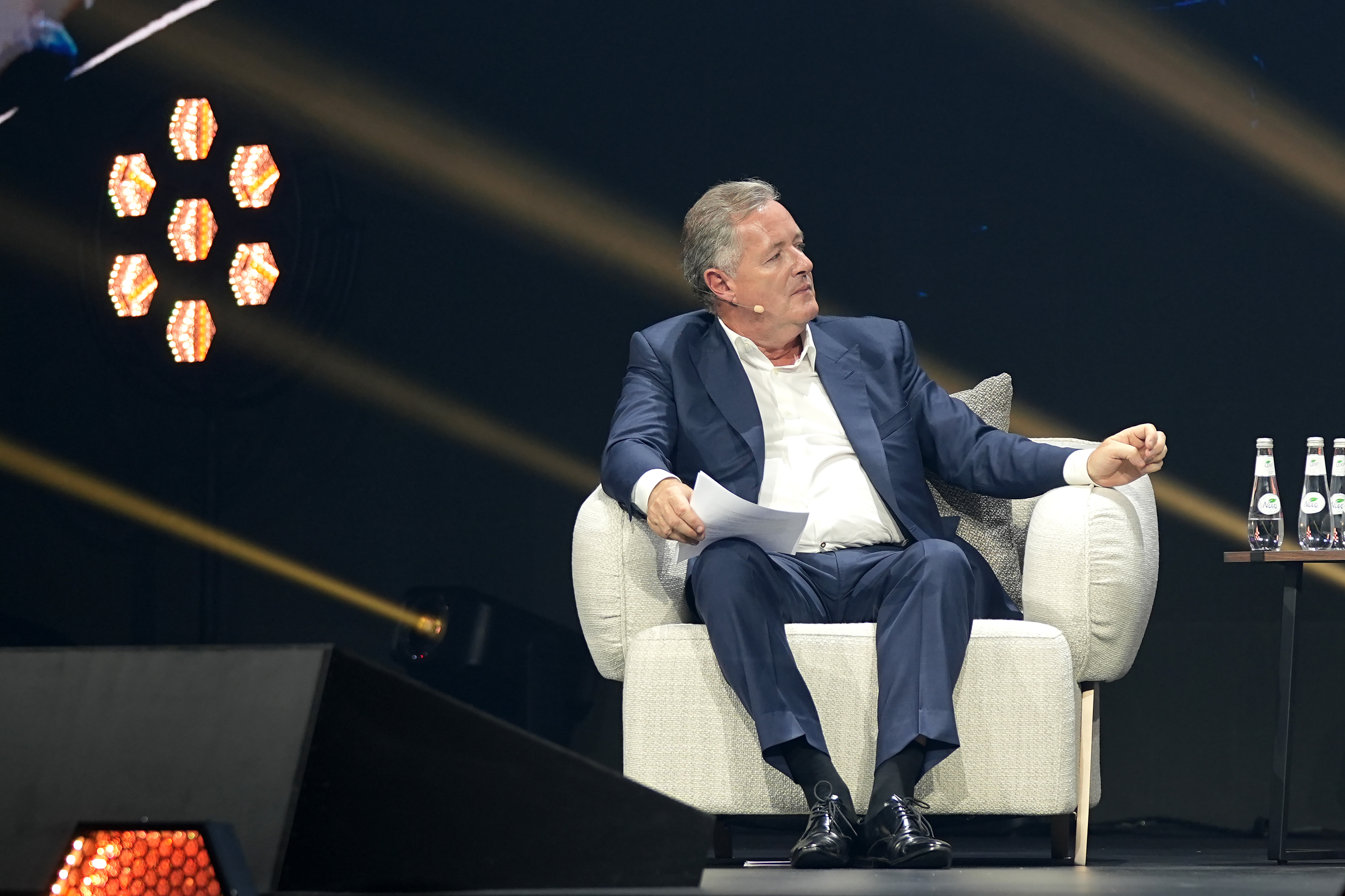 Piers Morgan on stage during "The Global Match for Sports & Entertainment: Rights, Power & Platforms in the New Age" panel at the 2025 Joy Forum on October 17 in Riyadh, Saudi Arabia. | Source: Getty Images