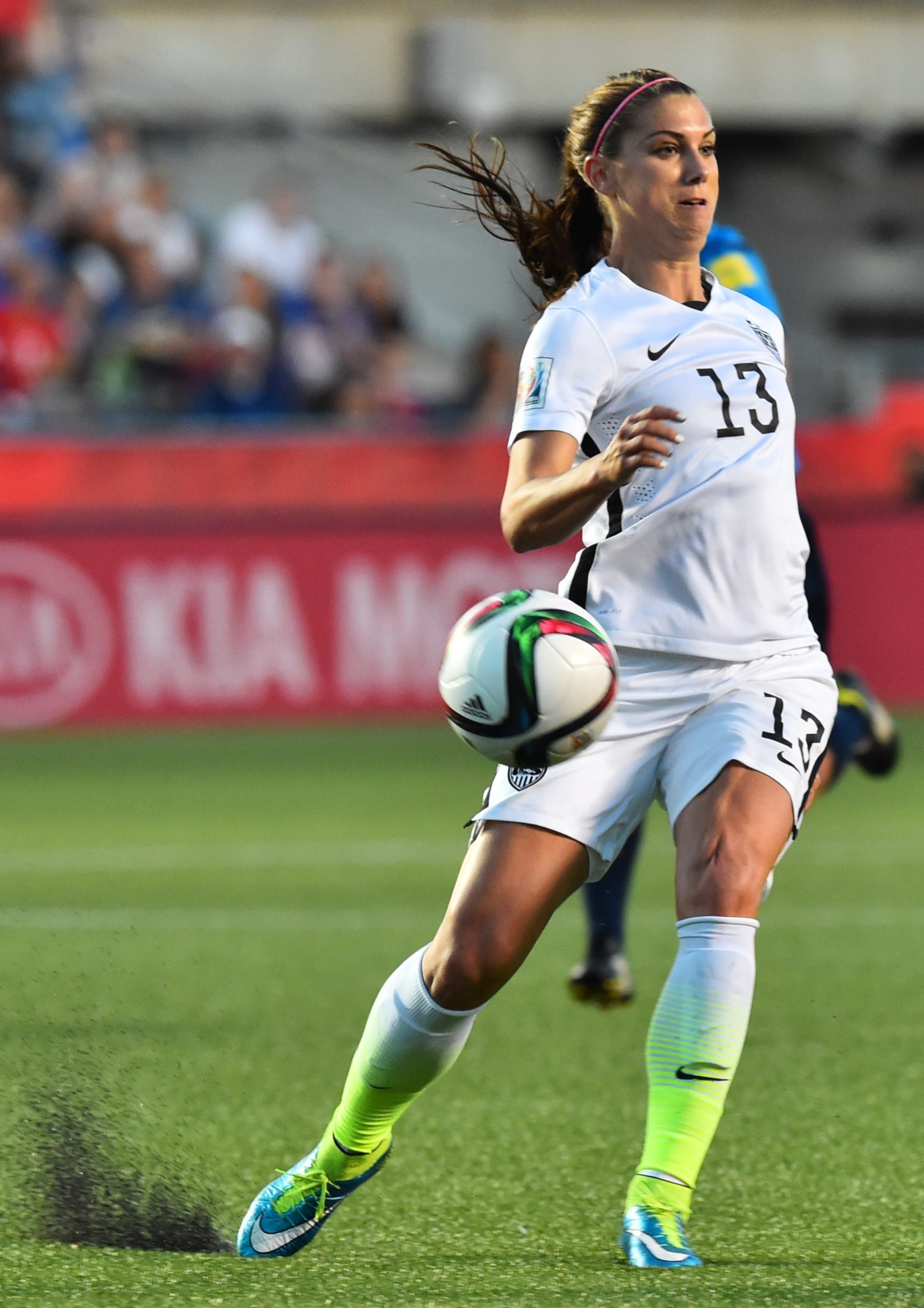 Alex Morgan kicks the ball during a 2015 FIFA Women's World Cup quarterfinal match between the US and China in Ottawa, Ontario on June 26, 2015. | Source: Getty Images