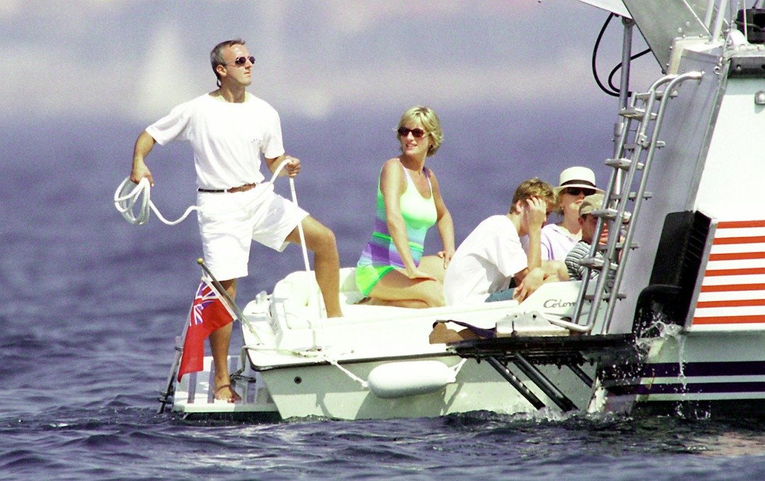 Diana, Princess of Wales and son HRH Prince William are seen holidaying with Dodi Al Fayed (not pictured) in St Tropez in the summer. | Source: Getty Images