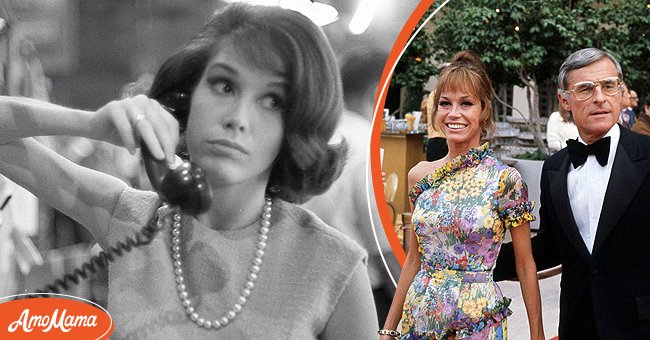 Actress Mary Tyler Moore in rehearsal for The Dick Van Dyke Show on December 2, 1963[left]. Actress Mary Tyler Moore arrives with her husband Grant Tinker at The 25th Primetime Emmy Awards on May 20, 1973 [right] | Photo: Getty Images