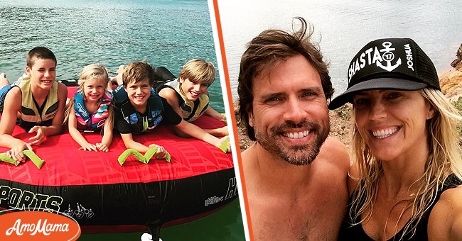 Joshua Morrow's kid having a fun time at the lake. [Left] | Actor Joshua Morrow and his wife Tobe Keeney. [Right] | Photo: Getty Images