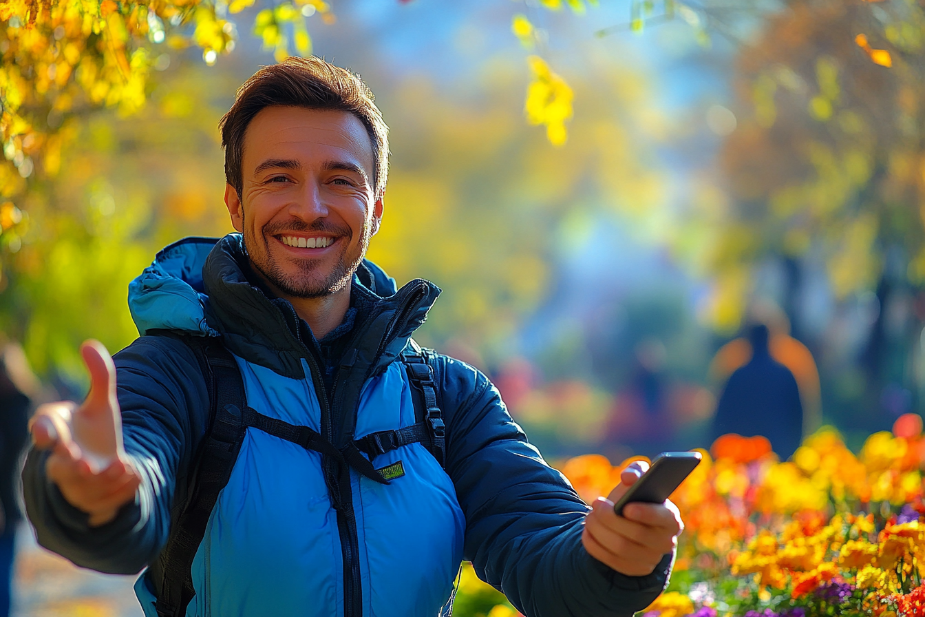 A man holding out his phone | Source: Midjourney