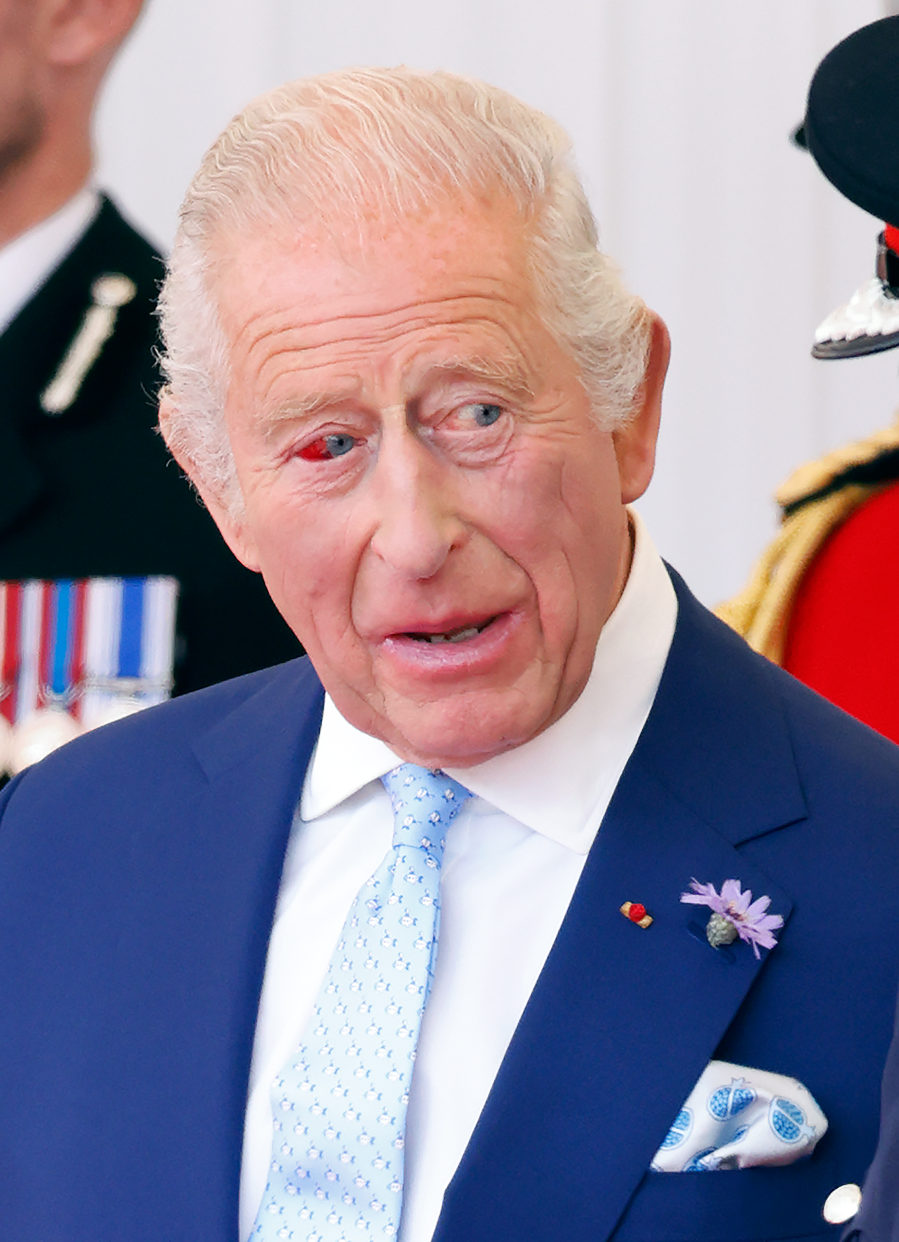 King Charles III during the formal welcome for Emmanuel and Brigitte Macron on day one of their state visit to the United Kingdom on July 8, 2025, in Windsor, England. | Source: Getty Images