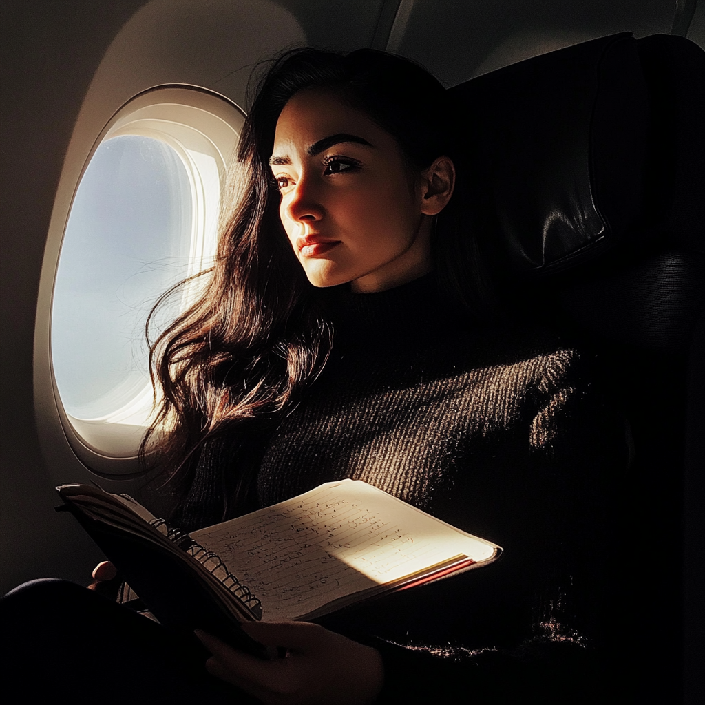 A woman sitting in an airplane | Source: Midjourney