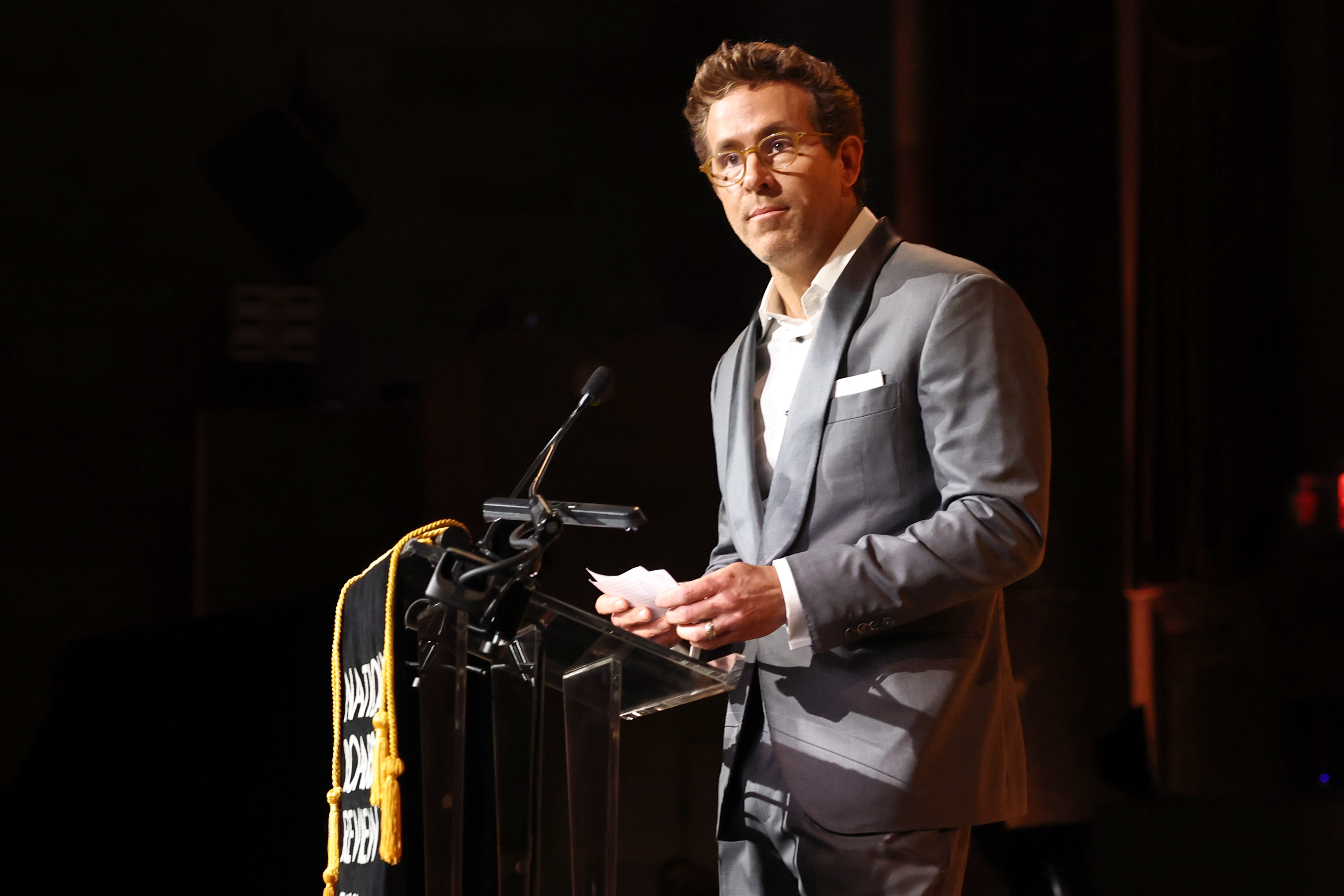 Ryan Reynolds speaks onstage during The National Board of Review Annual Awards Gala, on January 7, 2025 | Source: Getty Images