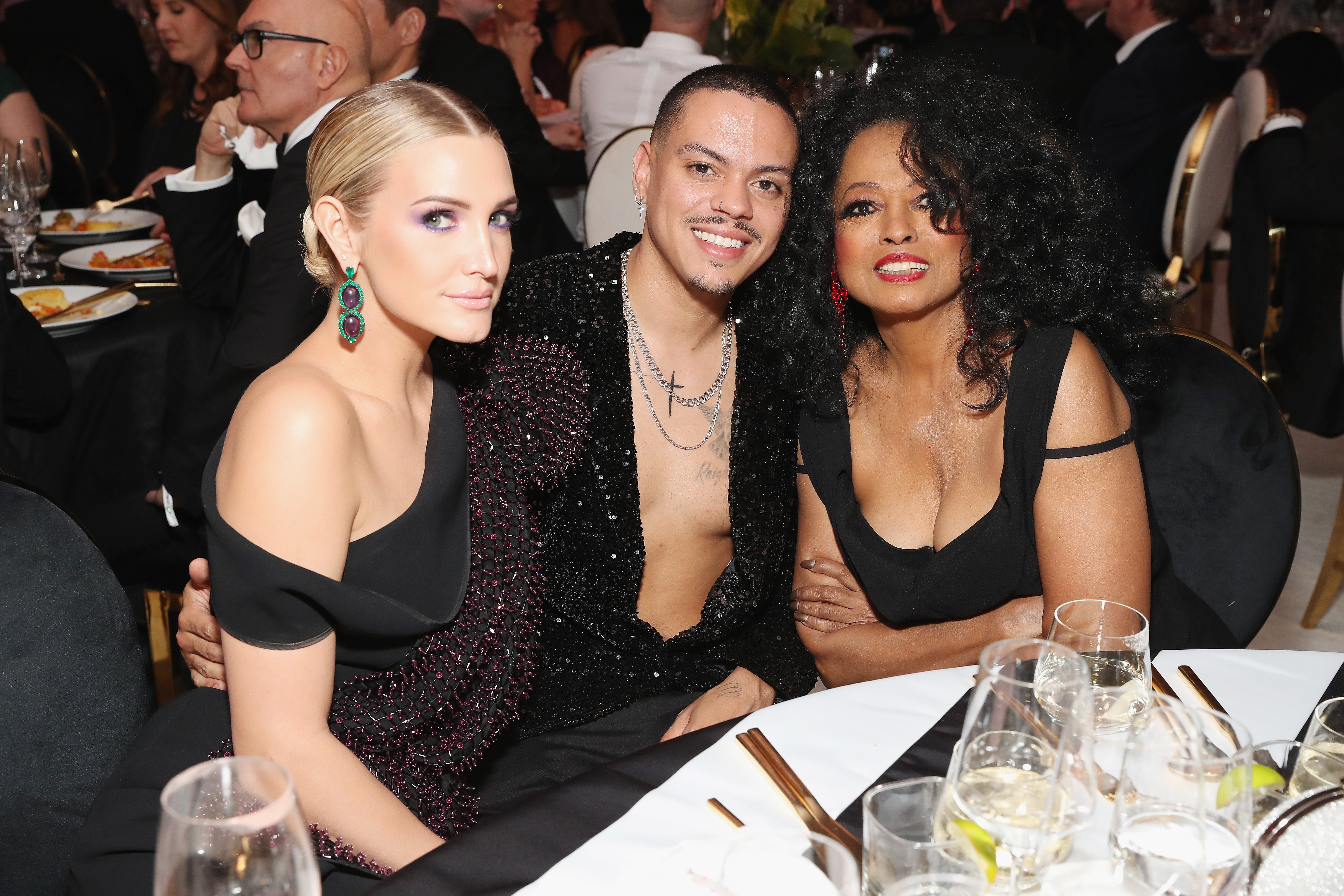 Ashlee Simpson, Evan Ross, and Diana Ross at the 27th annual Elton John AIDS Foundation Academy Awards Viewing Party on February 24, 2019, in West Hollywood, California | Source: Getty Images