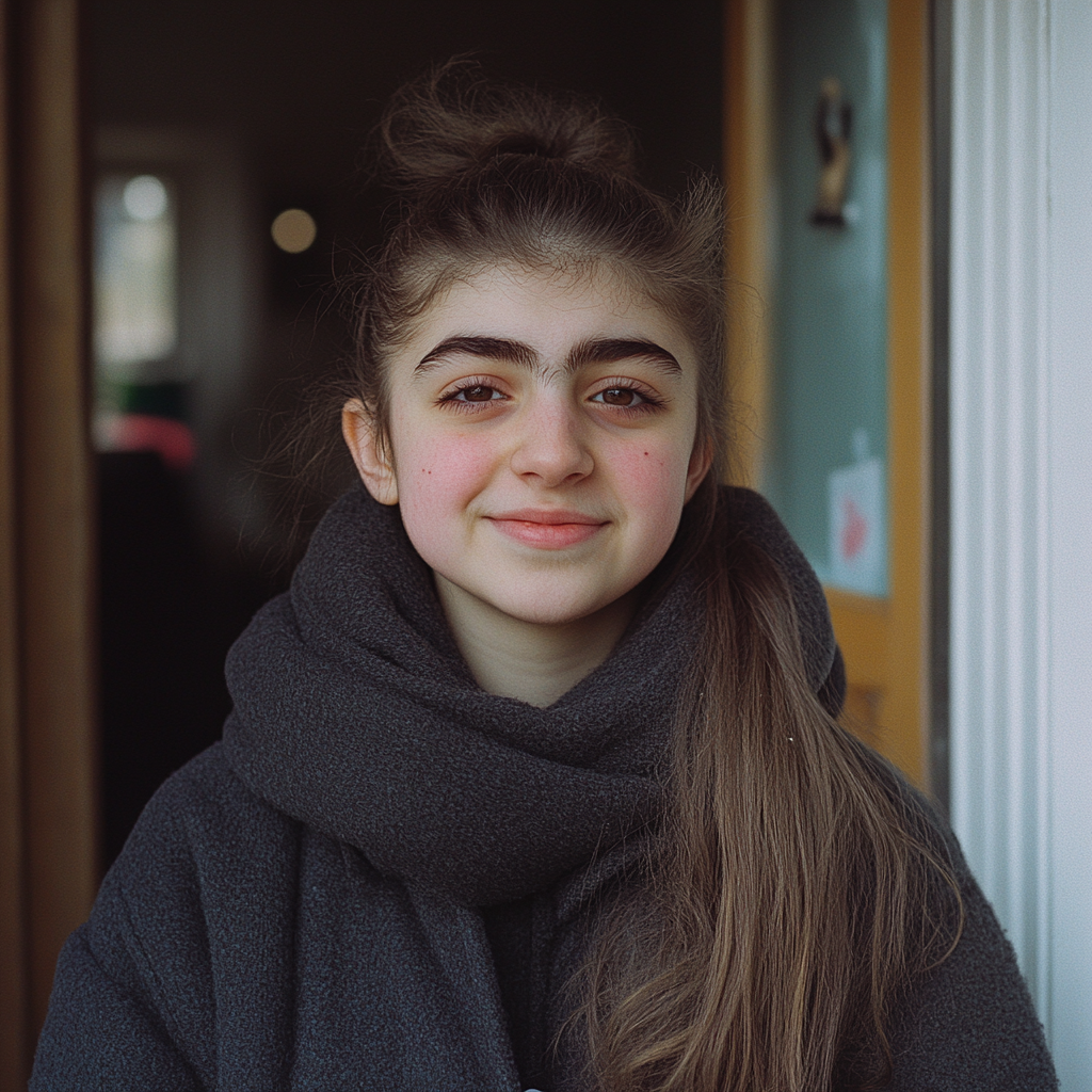 A happy young woman leaving her neighbor's home | Source: Midjourney