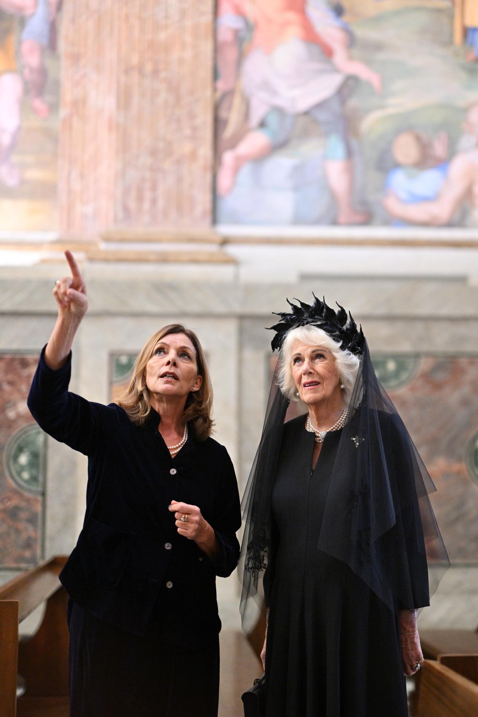 Queen Camilla during a visit to the Pauline Chapel on October 23, 2025 in Vatican City | Source: Getty Images