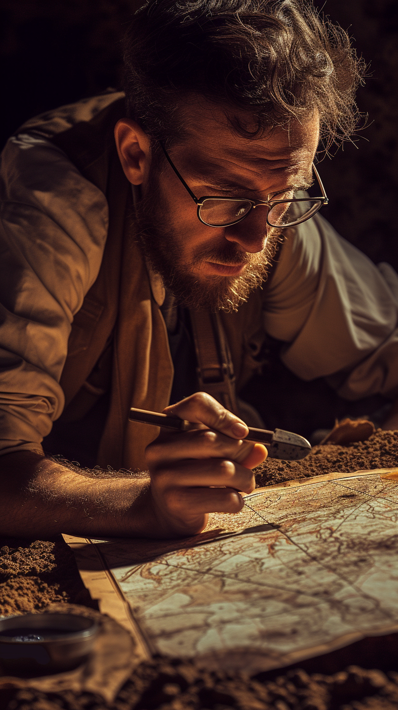 An archaeologist looking at a map | Source: Midjourney