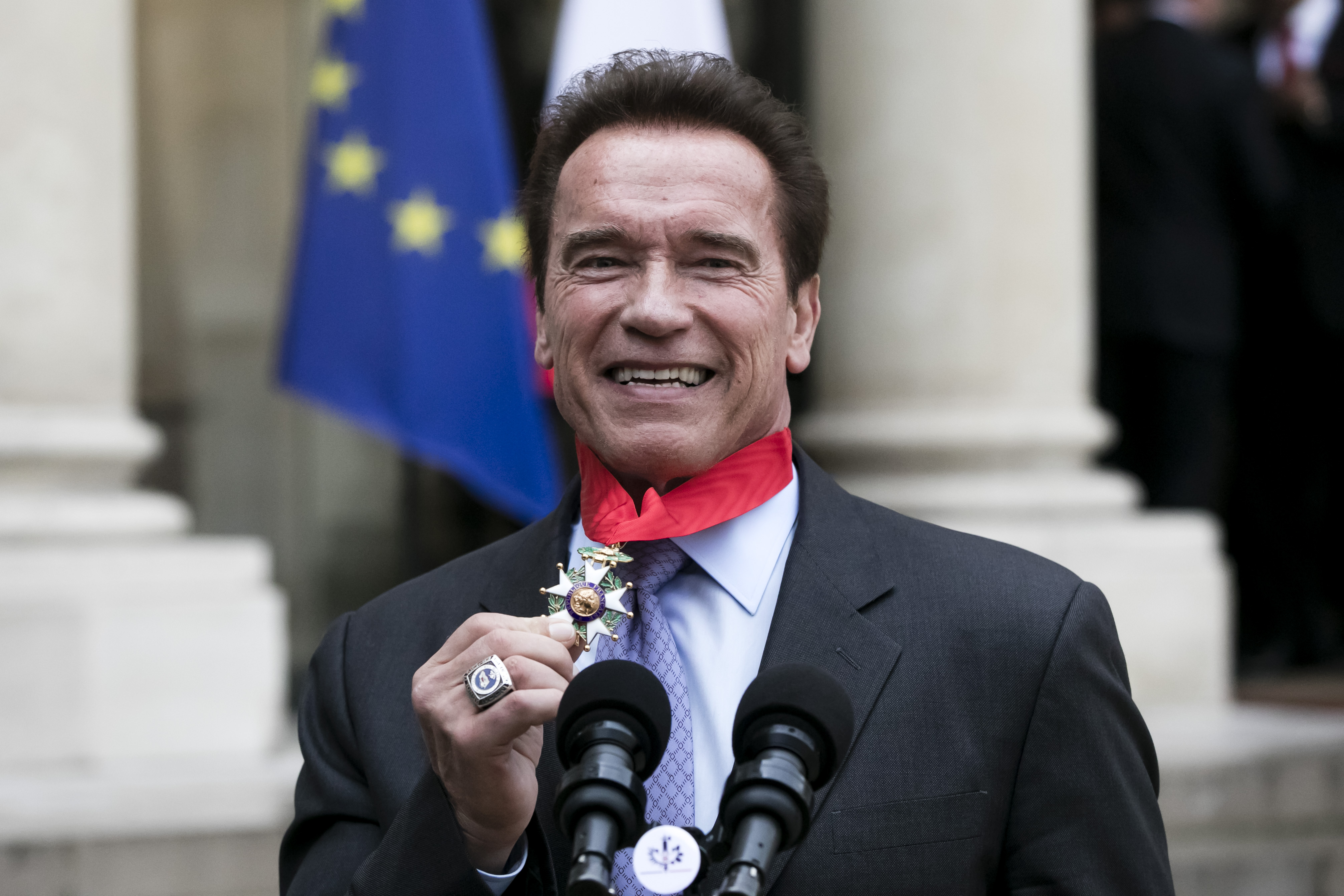Arnold Schwarzenegger at the Elysee Palace in Paris on April 28, 2017 | Source: Getty Images