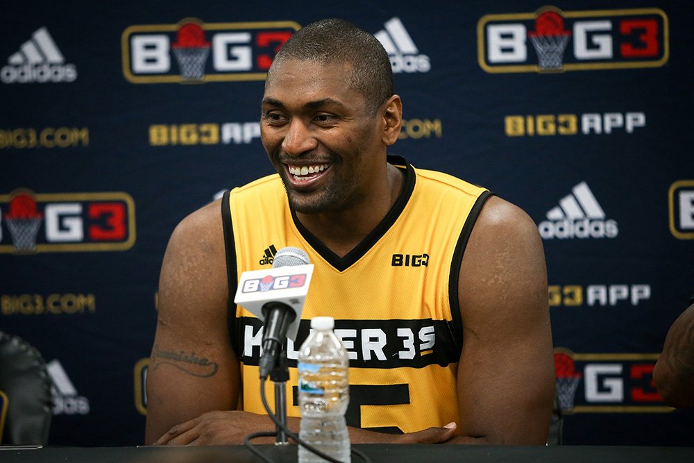 Metta World Peace, #15 of Killer 3s speaks to the press after the Killer 3s defeated the Ghost Ballers during week two of the BIG3 three on three basketball league at United Center on June 29, 2018 in Chicago, Illinois. I Image: Getty Images.