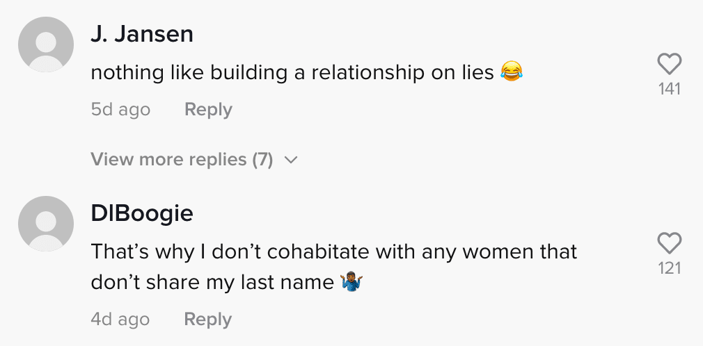 Commenters respond to a woman who lets her boyfriend pay their rent without him knowing she's the landlord | Photo: TikTok/jaynedoee0