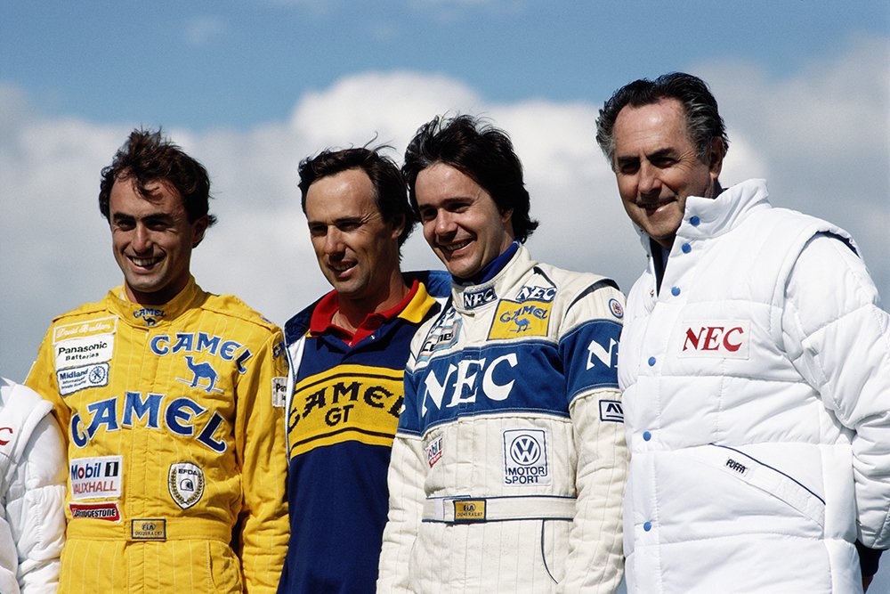  David Brabham, Geoff Brabham, Gary Brabham and father Sir John "Jack" Brabham  at the Silverstone Circuit in Towcester, Great Britain, in May 1988. I Image: Getty Images.