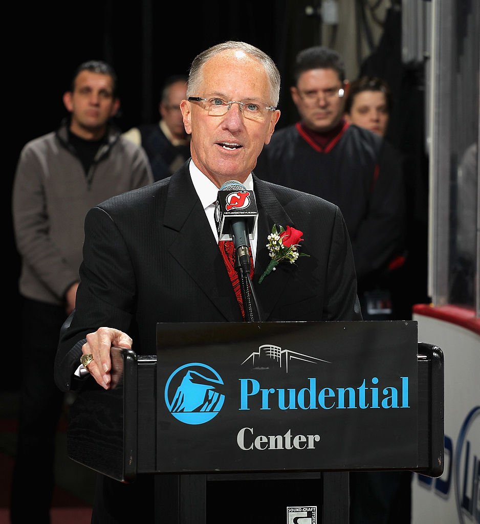 Mike "Doc" Emrick during pregame ceremonies on "Doc" Emrick Night at the Prudential Center on February 24, 2012 | Photo: Getty Images 