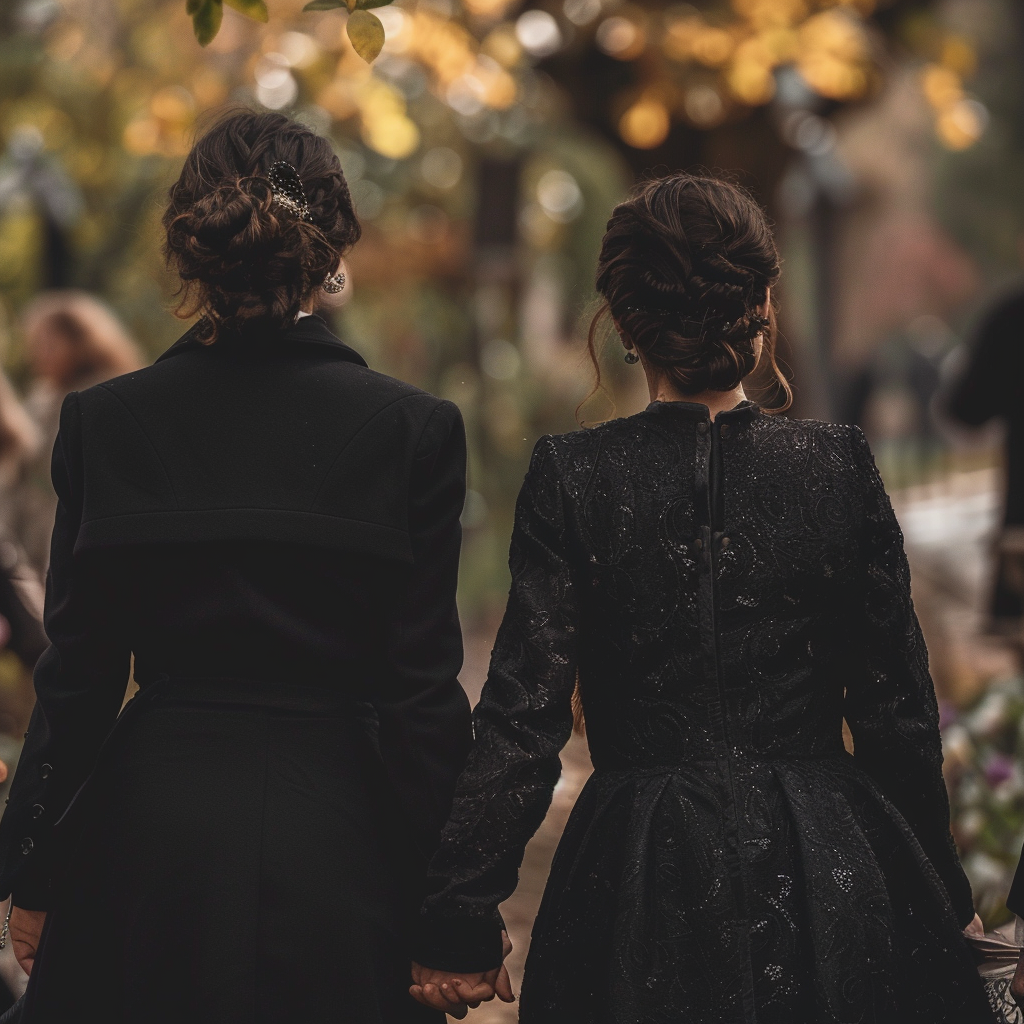 Daina and Phoebe at their mother's funeral | Source: Midjourney