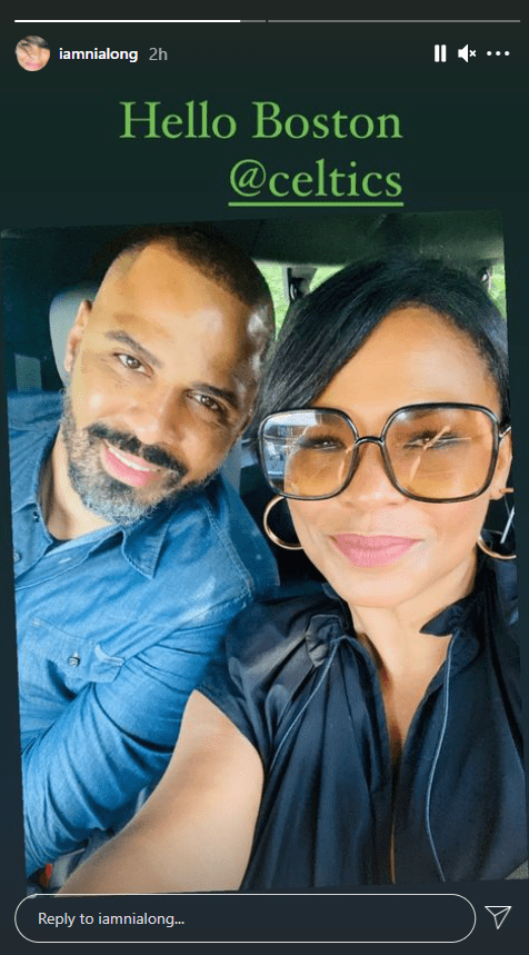 A selfie of actress, Nia Long and her handsome fiancé Ime Udoka on Instagram story | Photo: Instagram/iamnialong