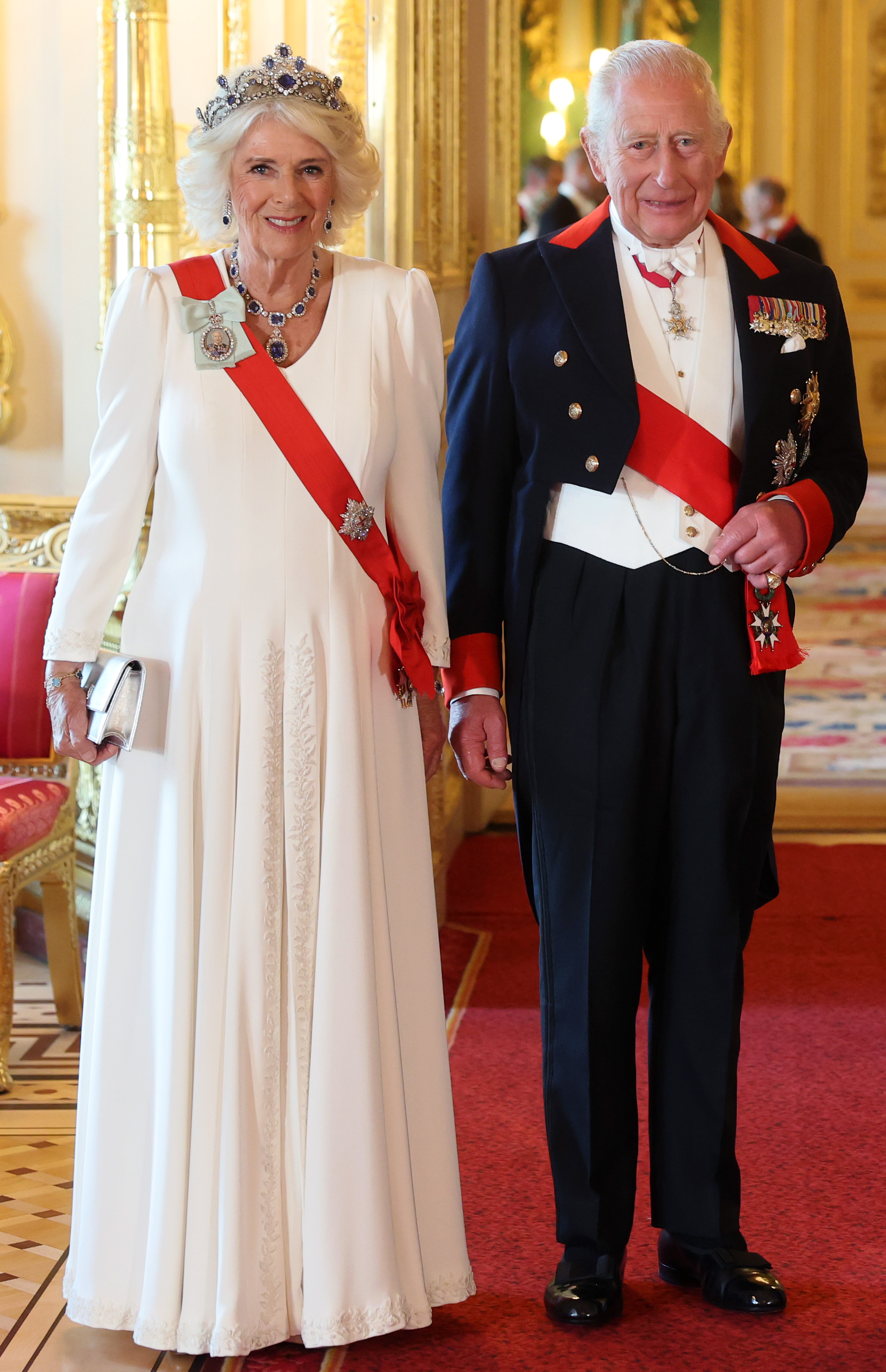 Queen Camilla and King Charles III at the State Banquet at Windsor Castle on July 8, 2025, in England. | Source: Getty Images
