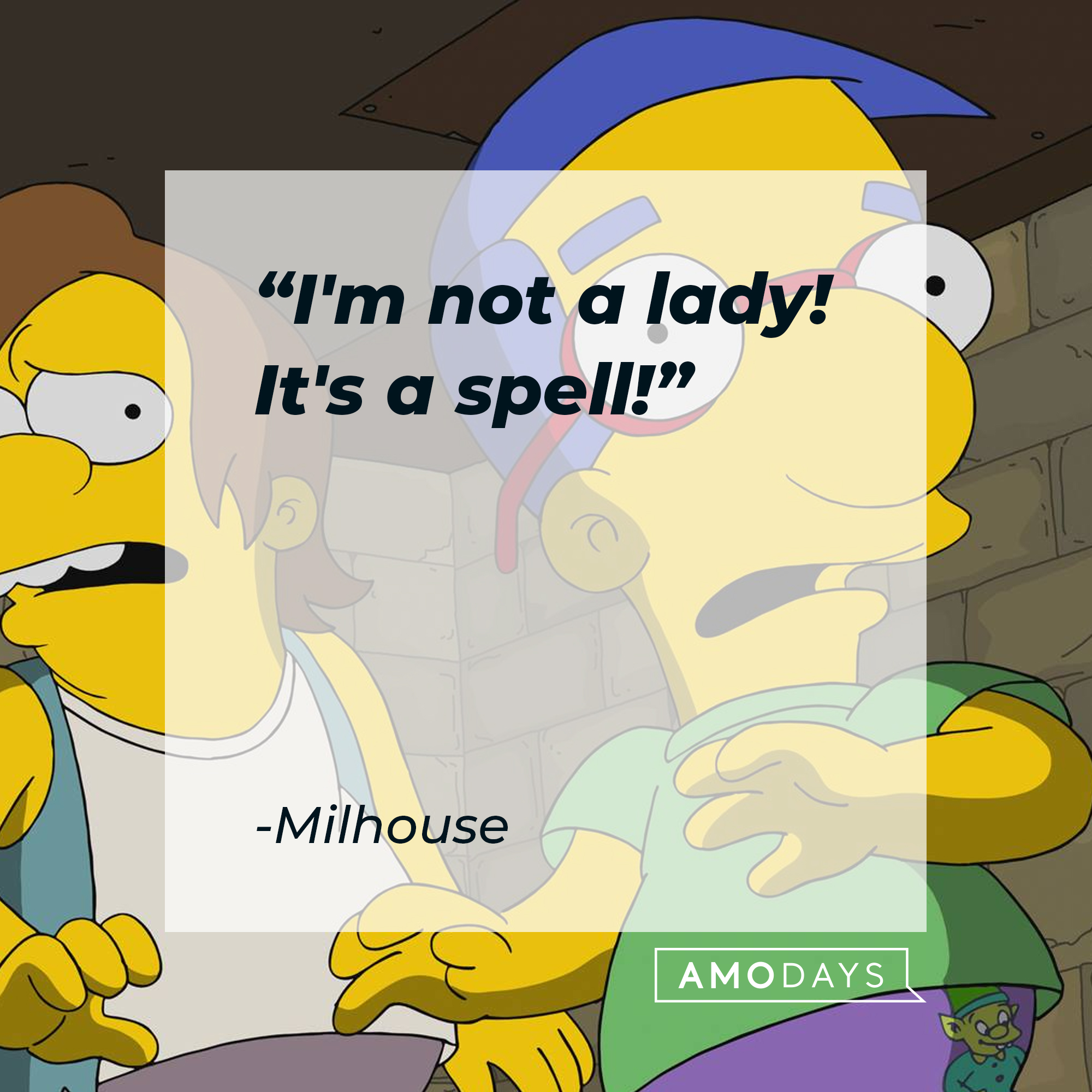 Nelson Mandela Muntz and Milhouse, with Milhouse's quote: “I'm not a lady! It's a spell!” | Source: facebook.com/TheSimpsons