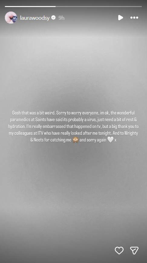 Laura Woods' Stories post, published on 2 December 2025. | Source: Instagram/laurawoodsy