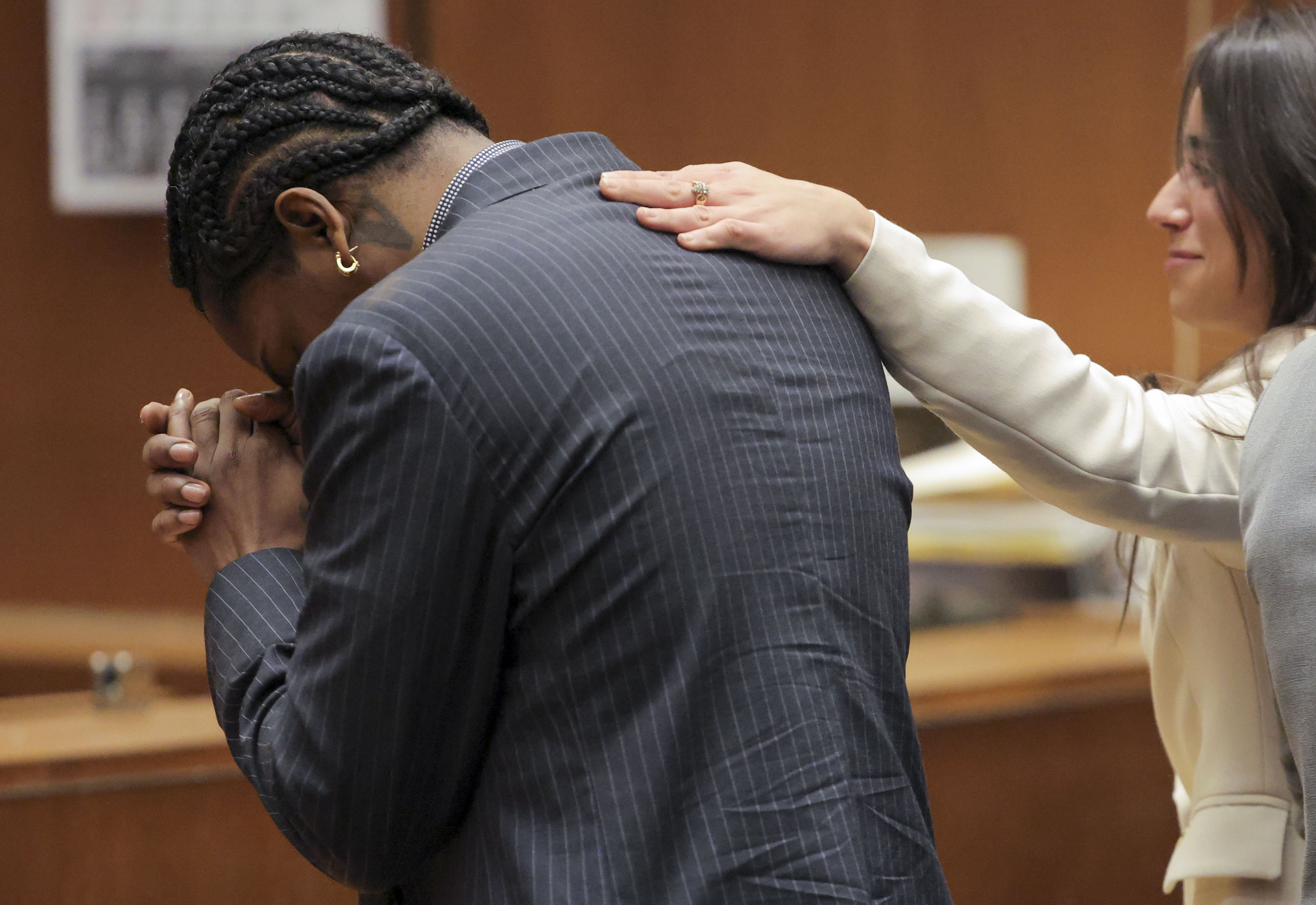 A$AP Rocky reacts in court as he is found not guilty of felony assault in Los Angeles on February 18, 2025 | Source: Getty Images