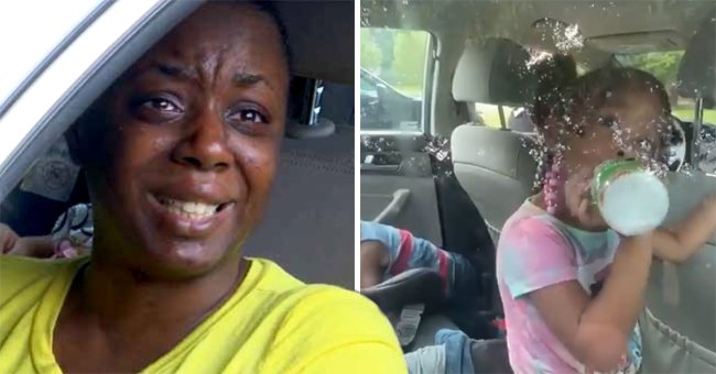 Angela Thrower cries while inside her car with her two kids. | Source: Facebook/AlexThorsonNews