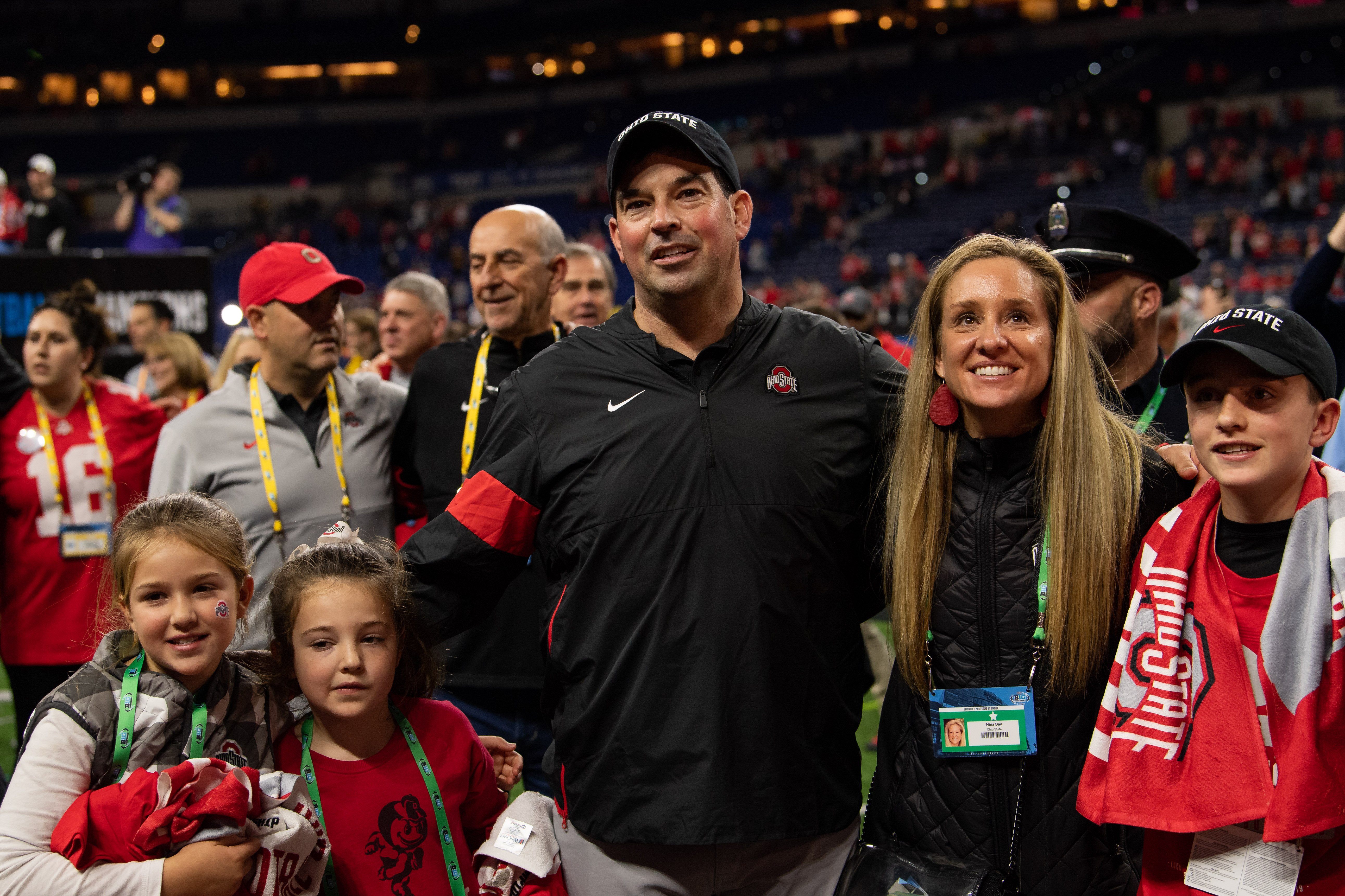 Ryan Day and his wife Christina at the Big 10 Championship game between the Wisconsin Badgers and Ohio State Buckeyes in 2019, in Indianapolis. | Source: Getty Images
