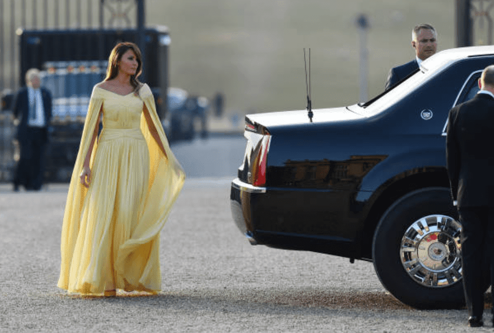 During her first official visit to the UK, Melania Trump arrives at Blenheim Palace, on July 12, 2018 in Woodstock, England | Source: Getty Images 