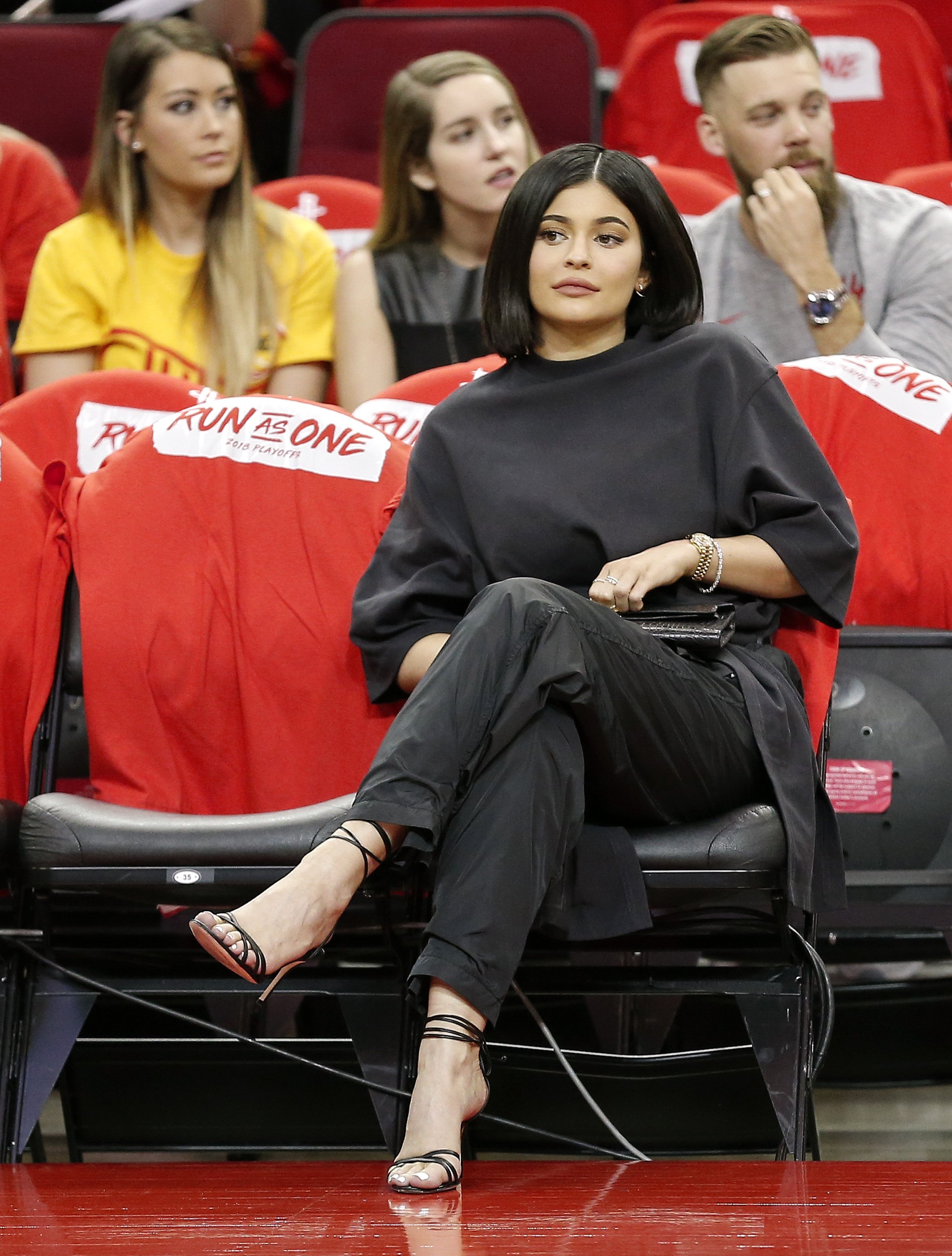 Kyle Jenner sits courtside before Game Two of the first round of the Western Conference playoffs at Toyota Center on April 18, 2018 in Houston, Texas | Photo: Getty Images
