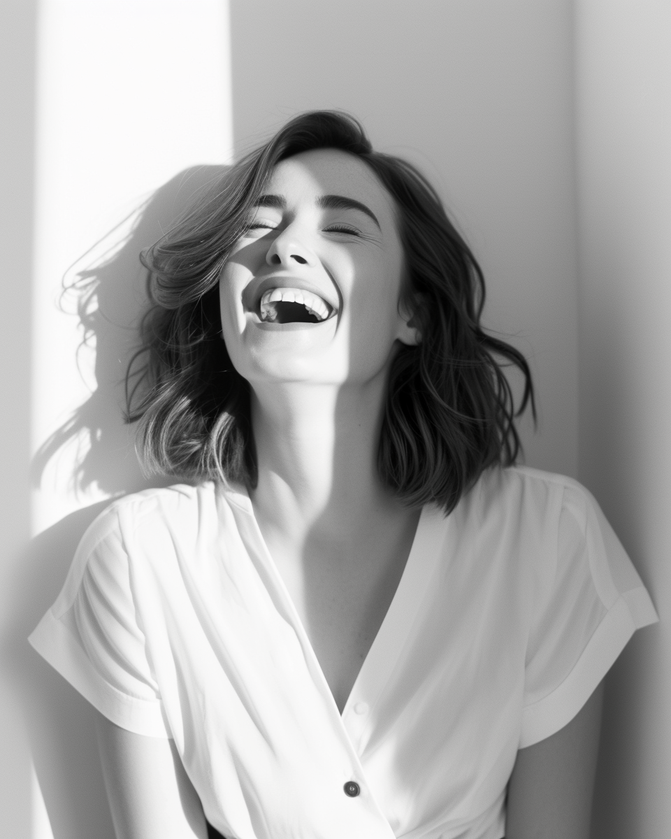 A woman laughing | Source: Midjourney