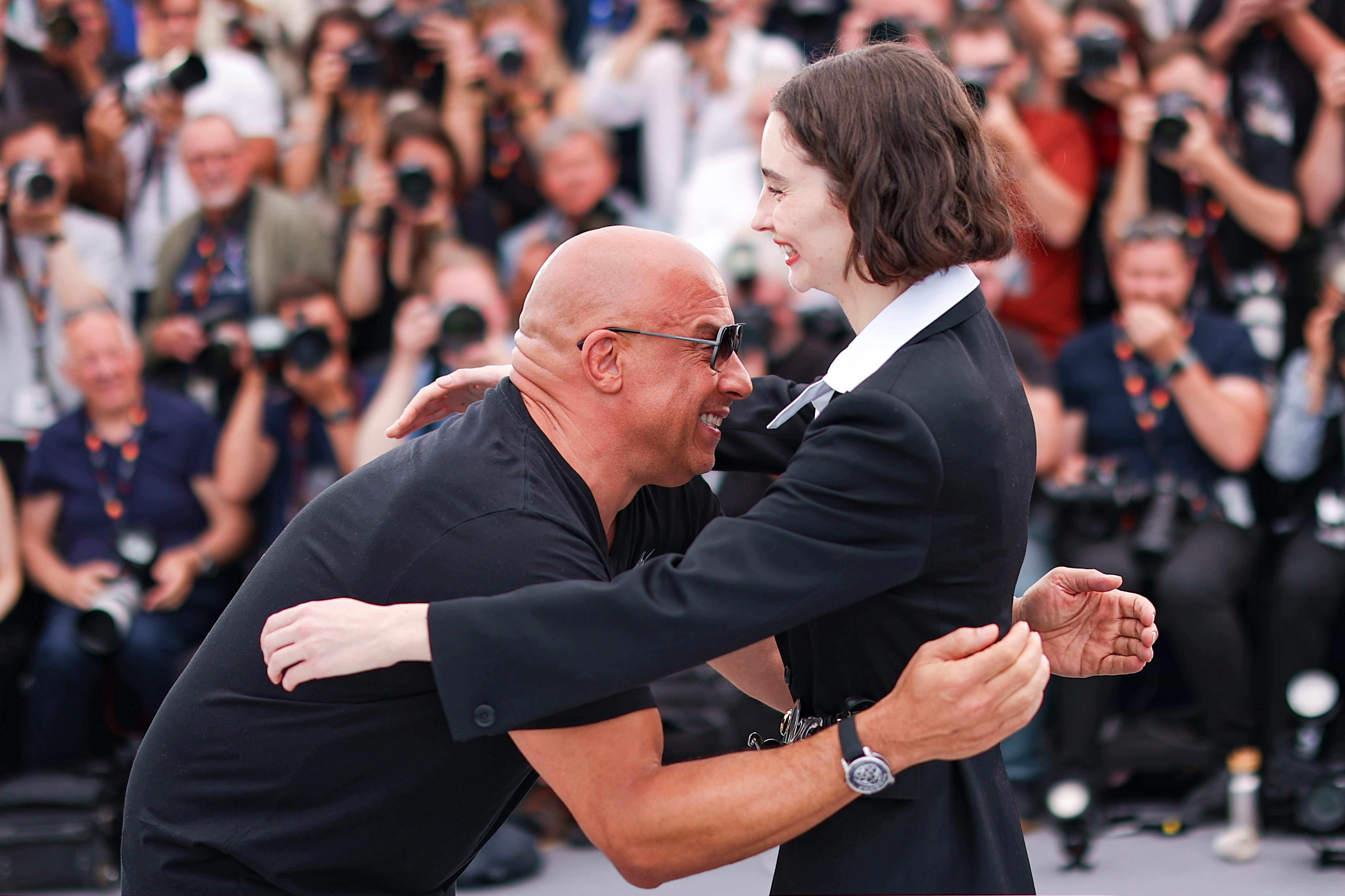 Vin Diesel and Meadow Walker hug during "The Fast And The Furious" photocall at the 79th annual Cannes Film Festival at Palais des Festivals on May 13, 2026 in Cannes, France. | Source: Getty Images