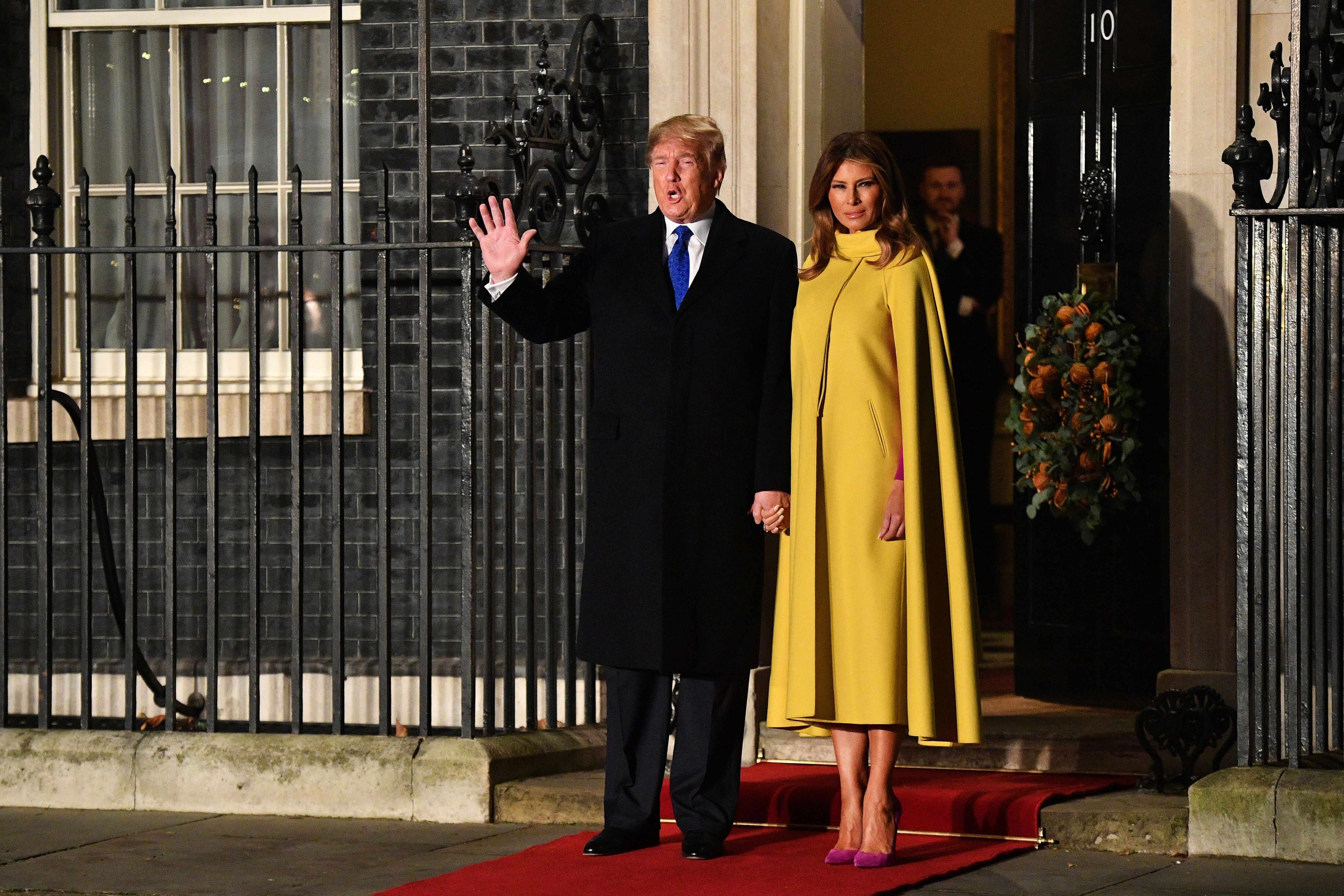US President Donald Trump and First Lady Melania Trump arrive at number 10 Downing Street for a reception on December 3, 2019 in London, England. France and the UK signed the Treaty of Dunkirk in 1947 in the aftermath of WW2 cementing a mutual alliance in the event of an attack by Germany or the Soviet Union | Photo: Getty Images