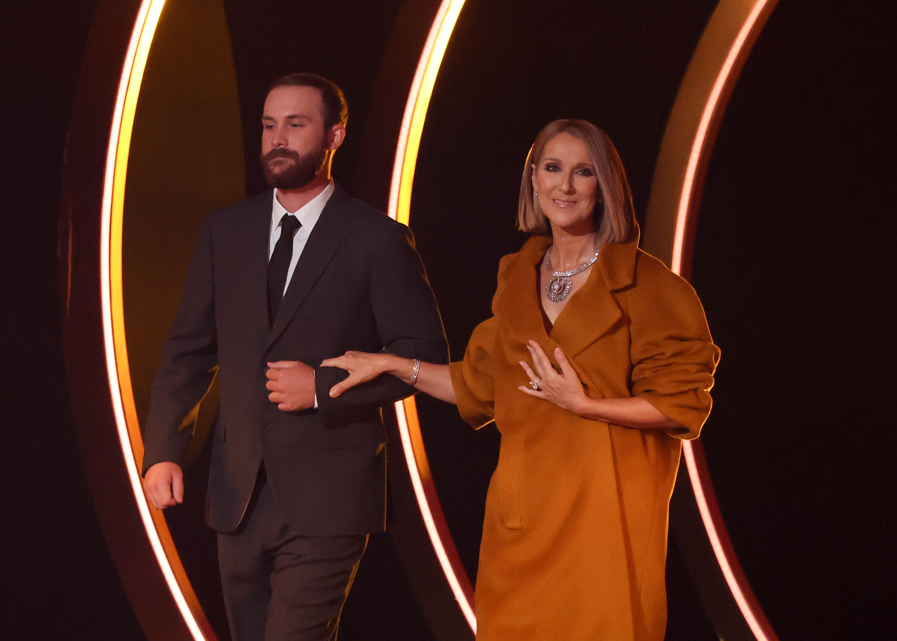 Rene-Charles Angelil and Celine Dion at the 66th Annual Grammy Awards on February 4, 2024 in Los Angeles, California. | Source: Getty Images